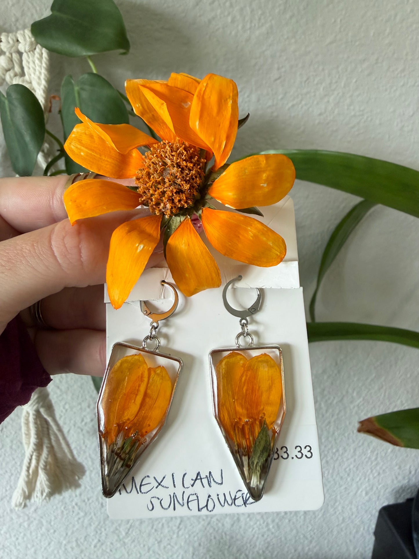 Mexican Sunflower Banner Earrings in Silver