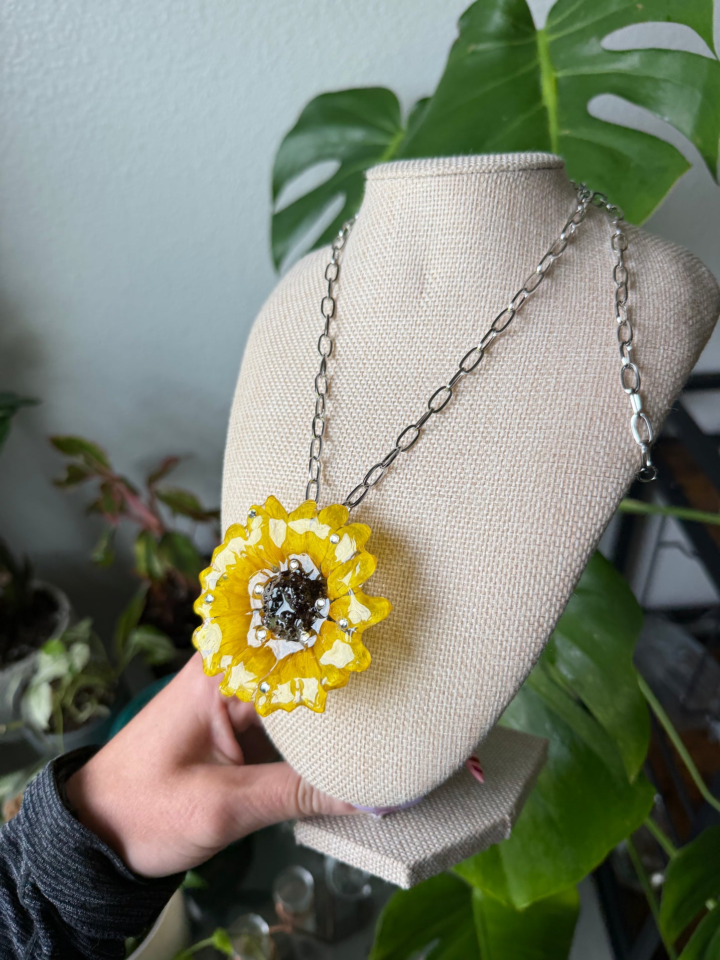Sunflower Bling Necklace on 304 stainless steel chain