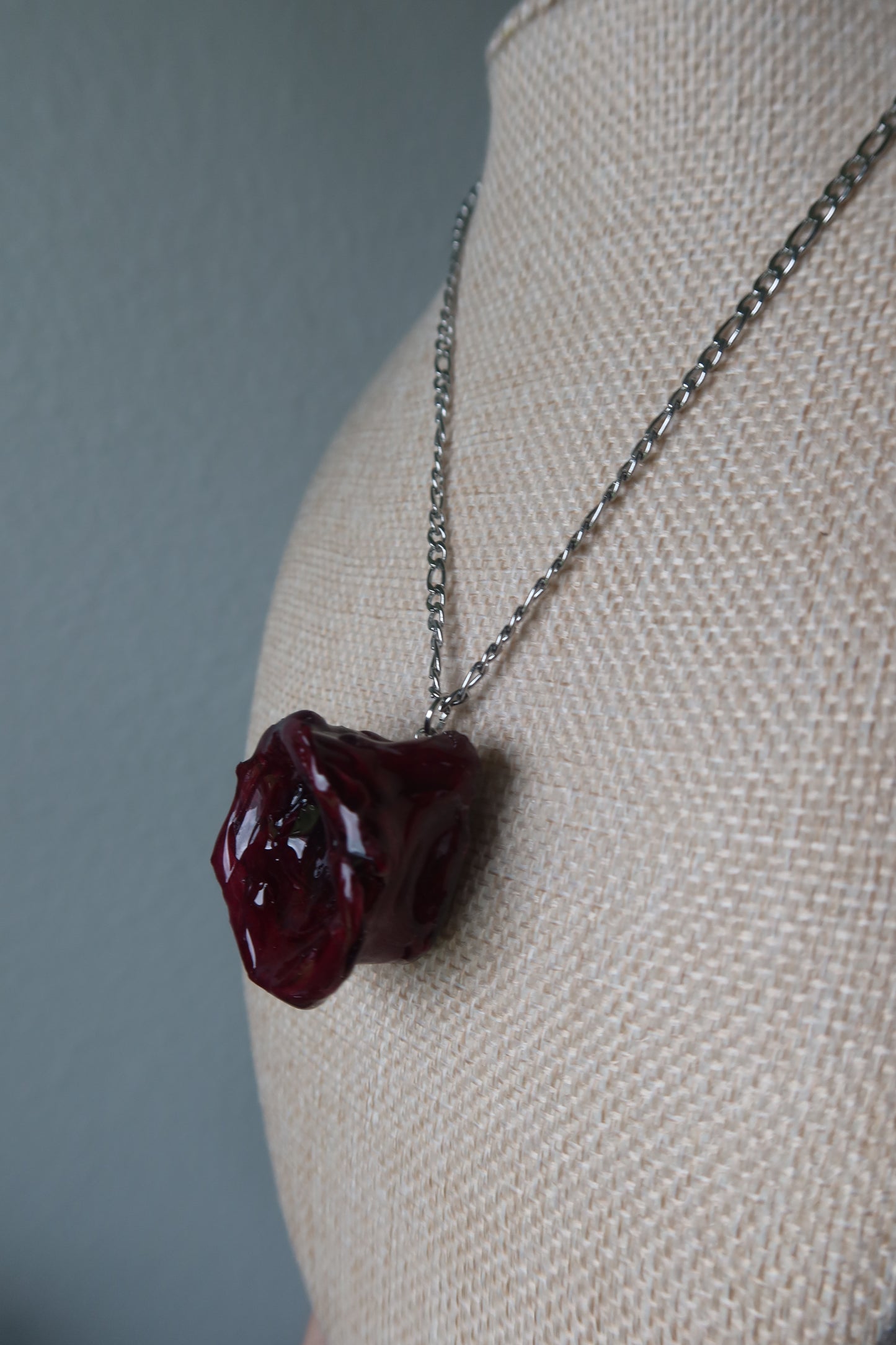 Dark Rose Necklace on Silver Chain - Real Bloom Collection