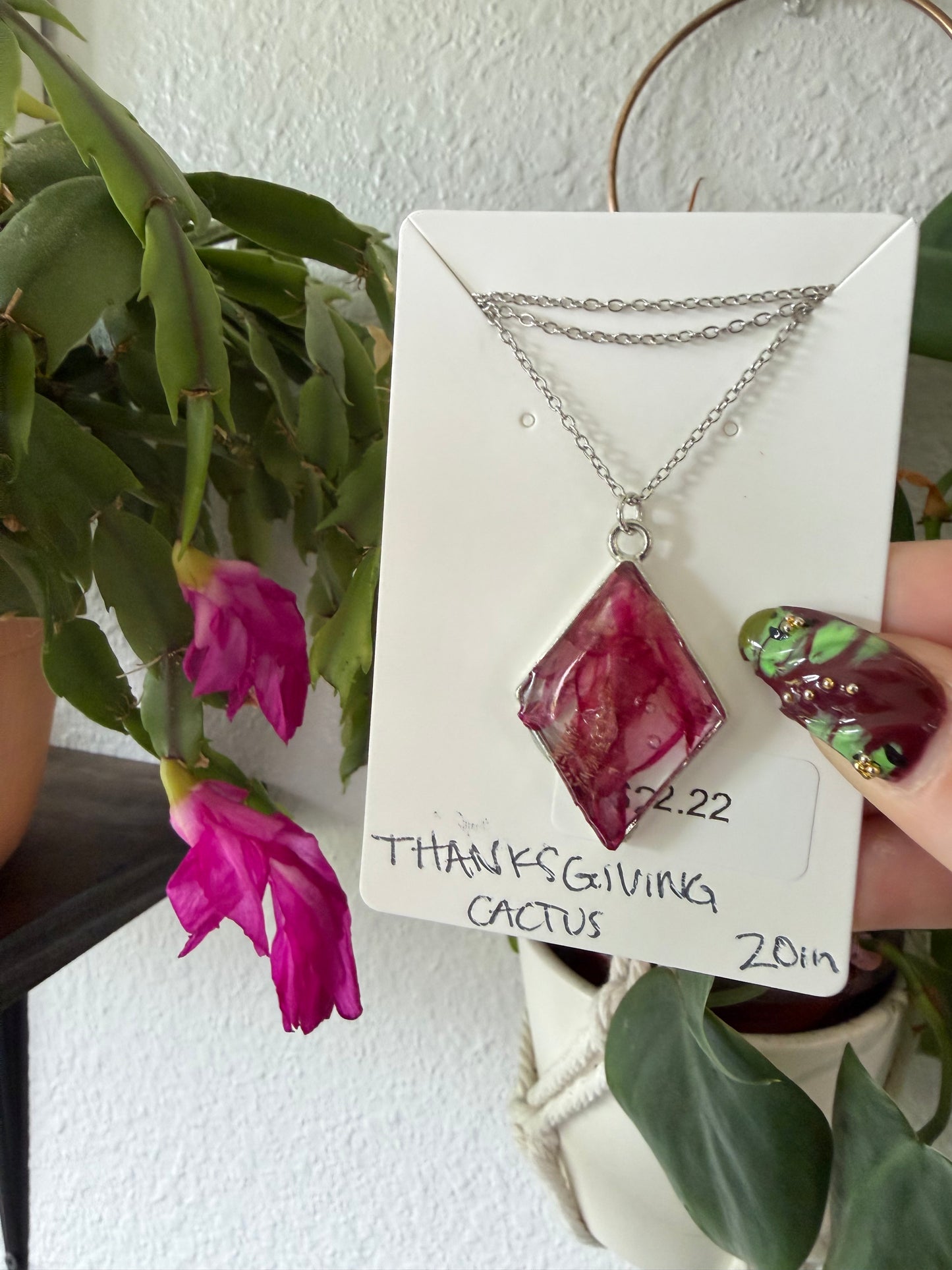 Thanksgiving Cactus Diamond Necklace in Silver