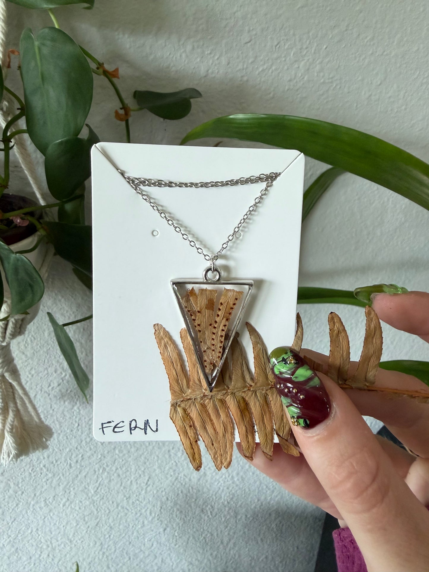 Fern Triangle Necklace in Silver