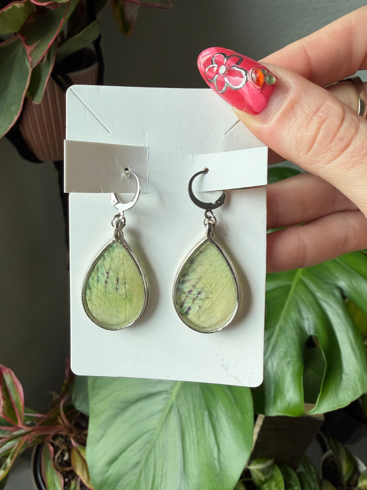 Lime Speckle Orchid Teardrop Earrings