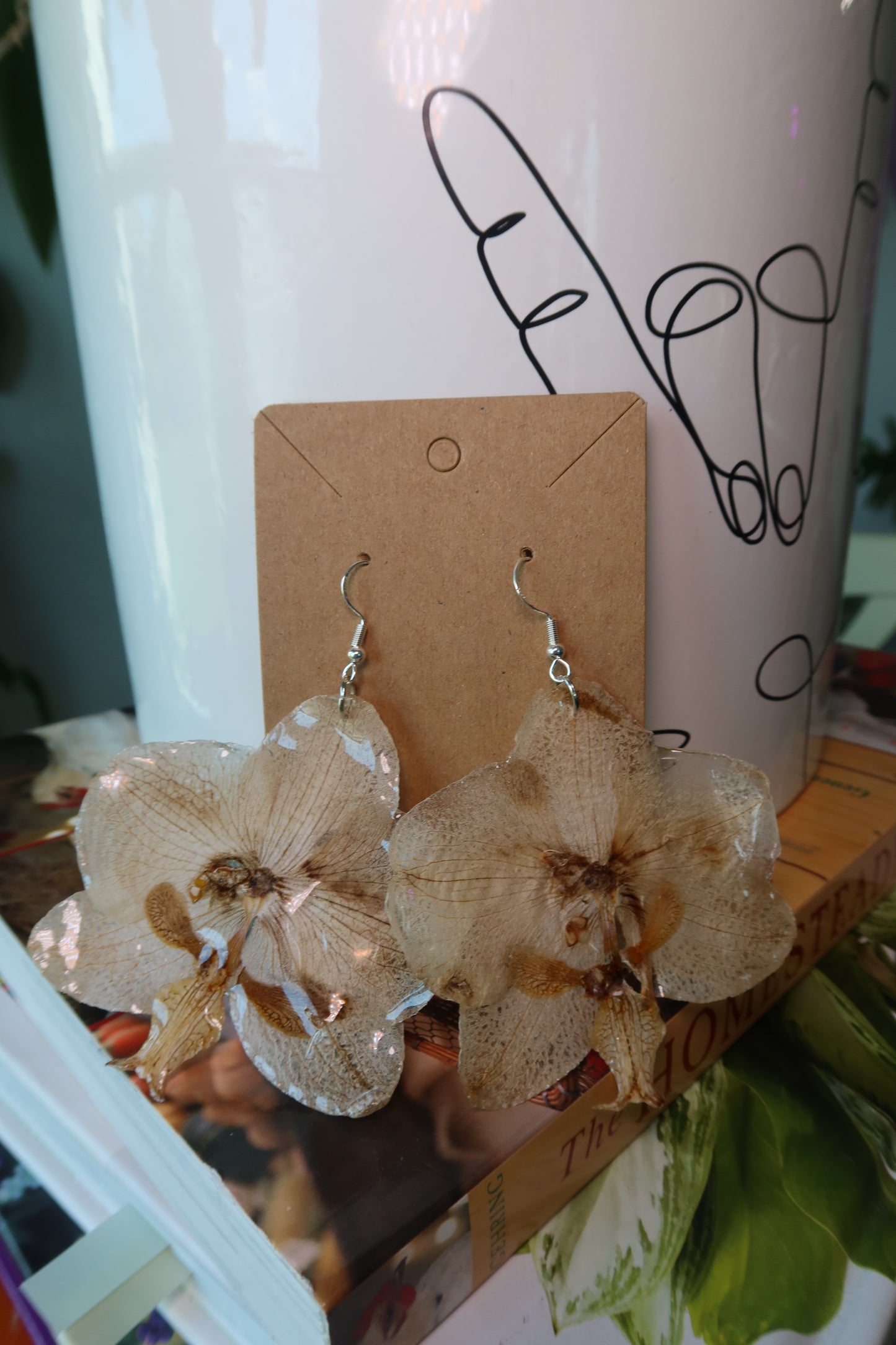 White Orchid Pressed Bloom Earrings
