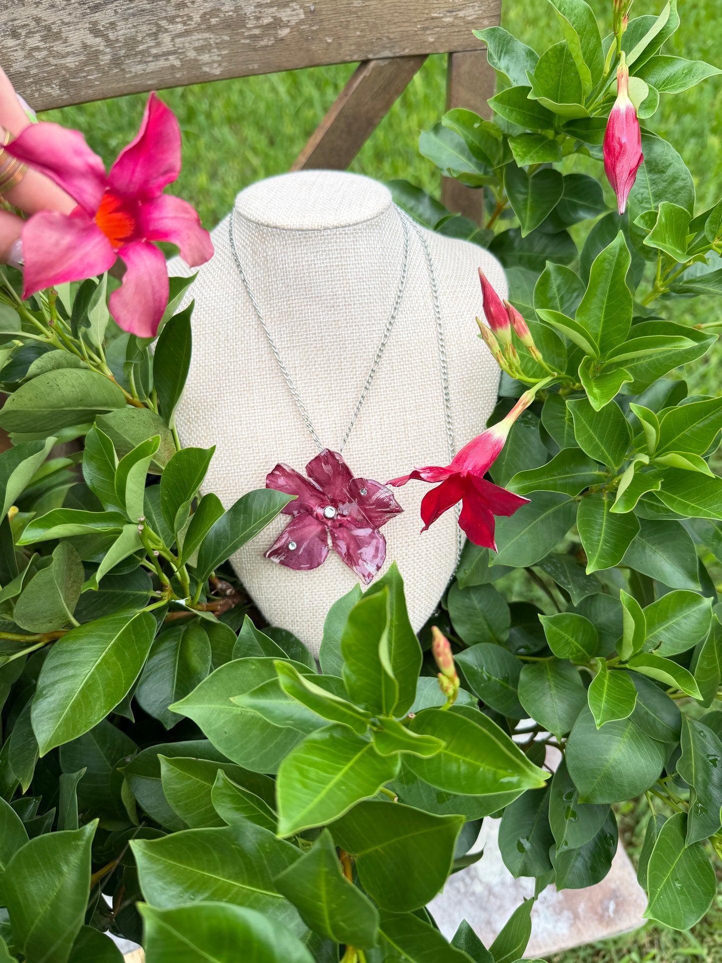 Mandevilla Bling Necklace on Silver Chain