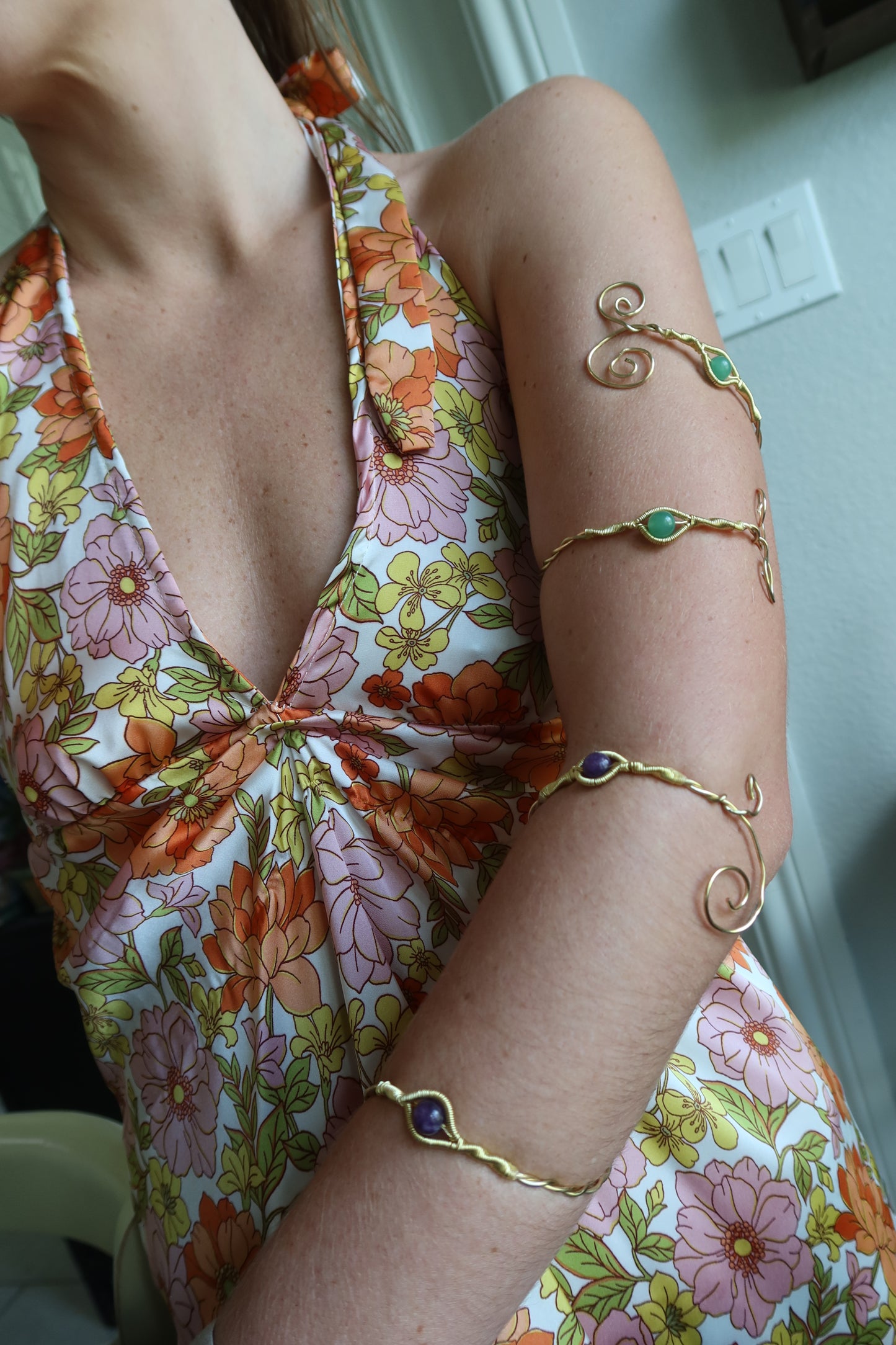 Wire-Wrapped Arm Cuffs – Multi-Wear Stone Spirals