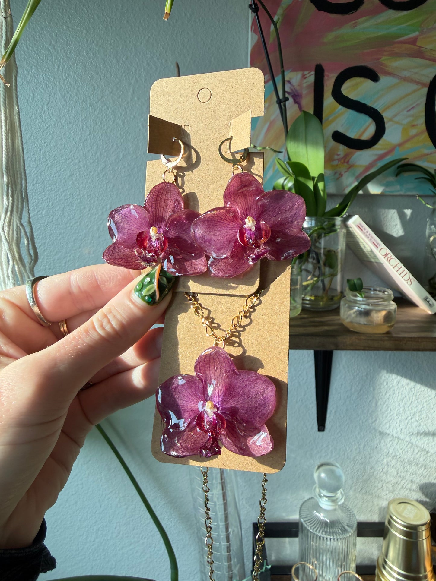 Deep Plum Orchid Necklace Gold Chain