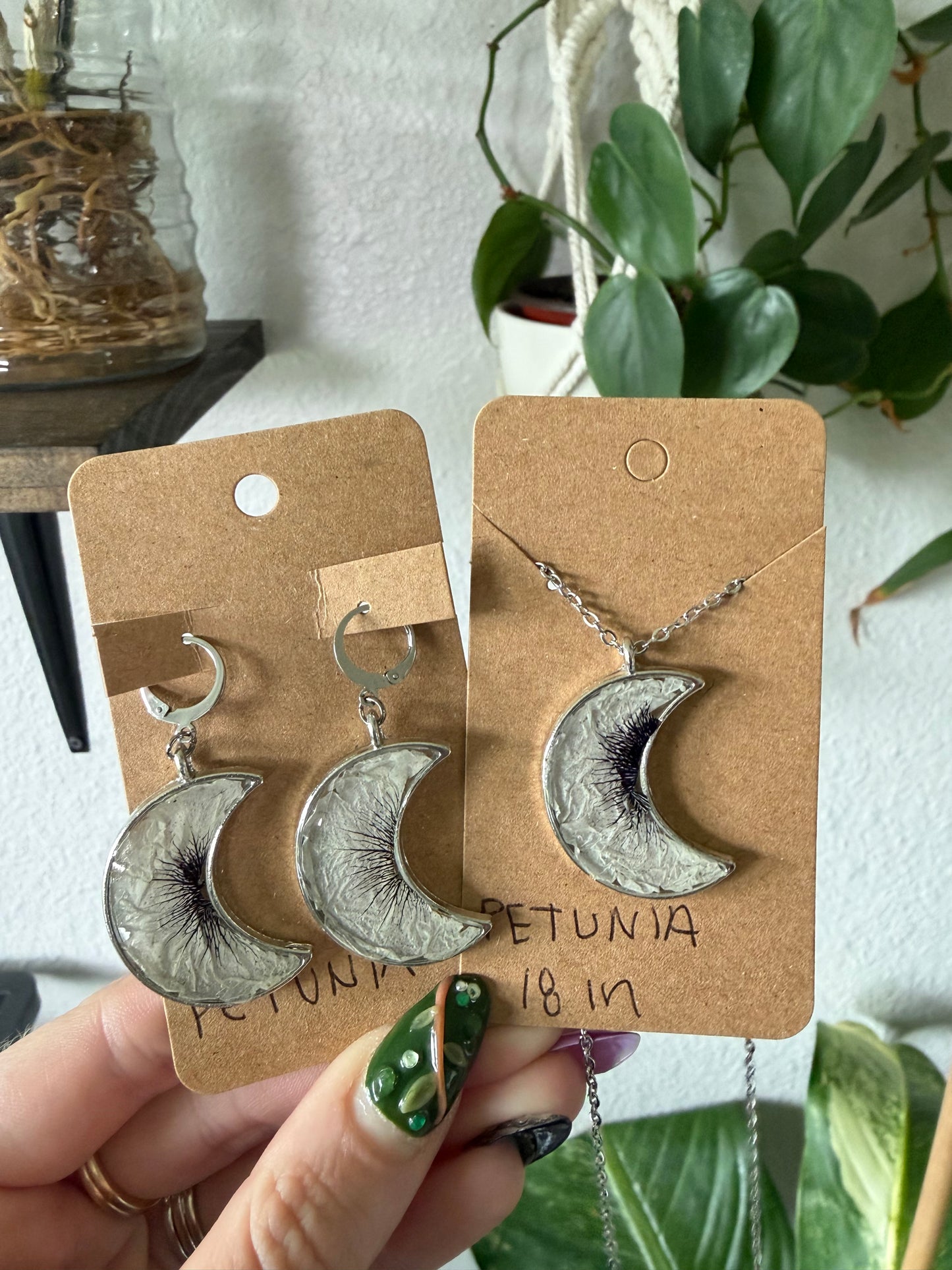 Petunia Moon Earrings in Silver