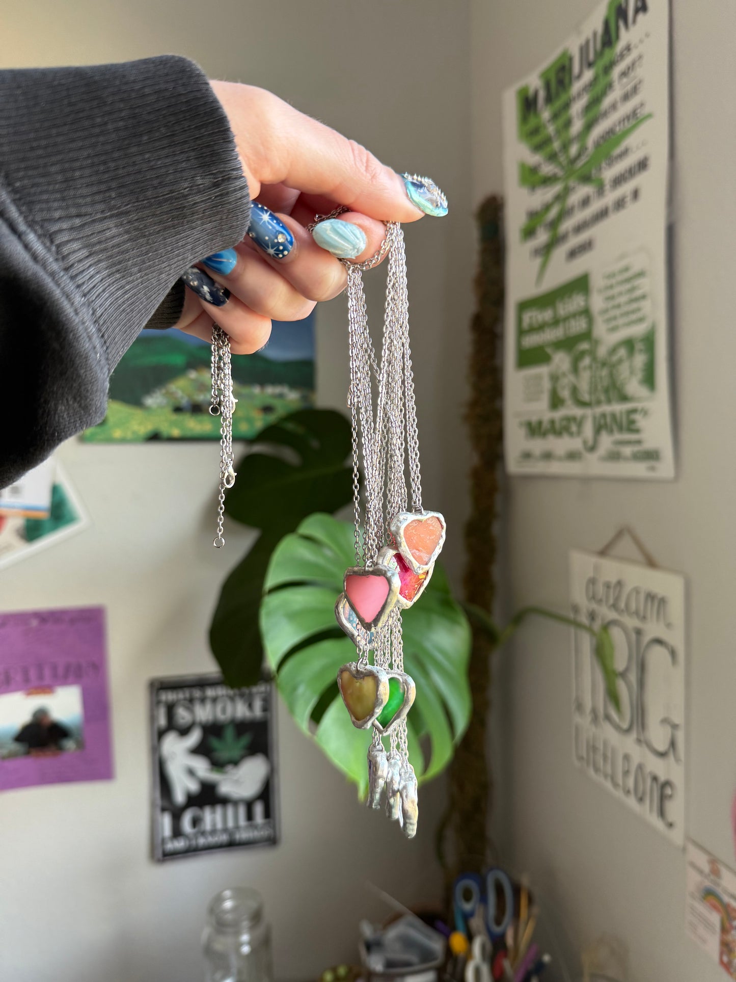 Chrome Glass Hearts Necklace 16in - Cupid's Collection