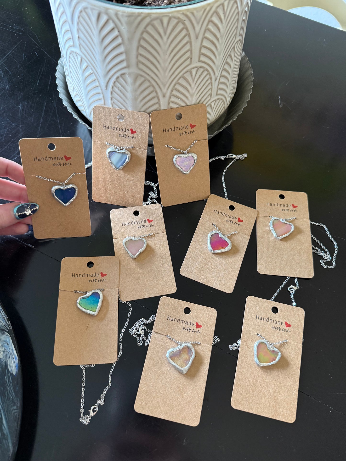 Chrome Glass Hearts Necklace 16in - Cupid's Collection
