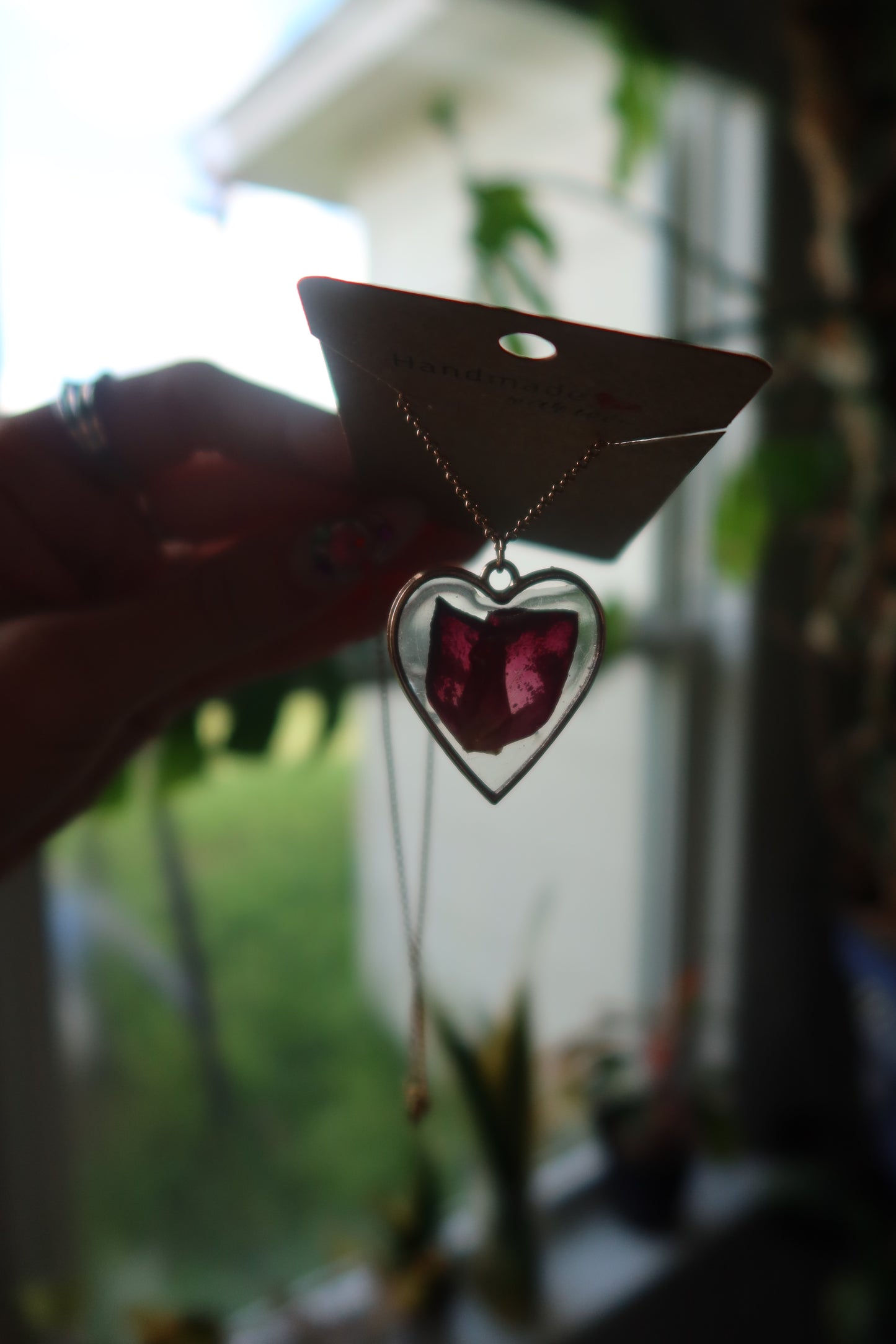 Gold Heart Rose Bloom Necklace 16in
