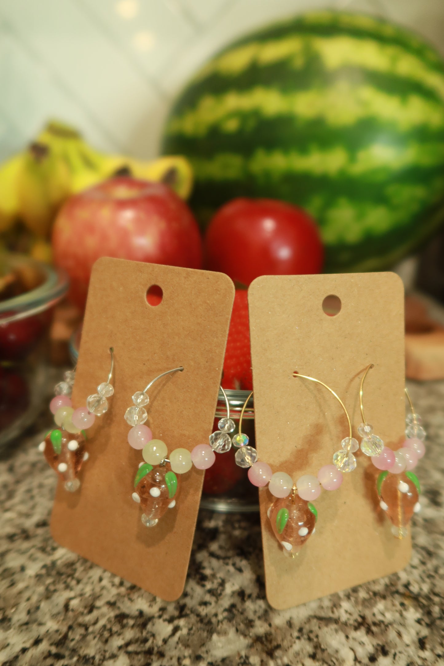 Strawberry Glass Charm Hoop Earrings – Snack Attack Collection