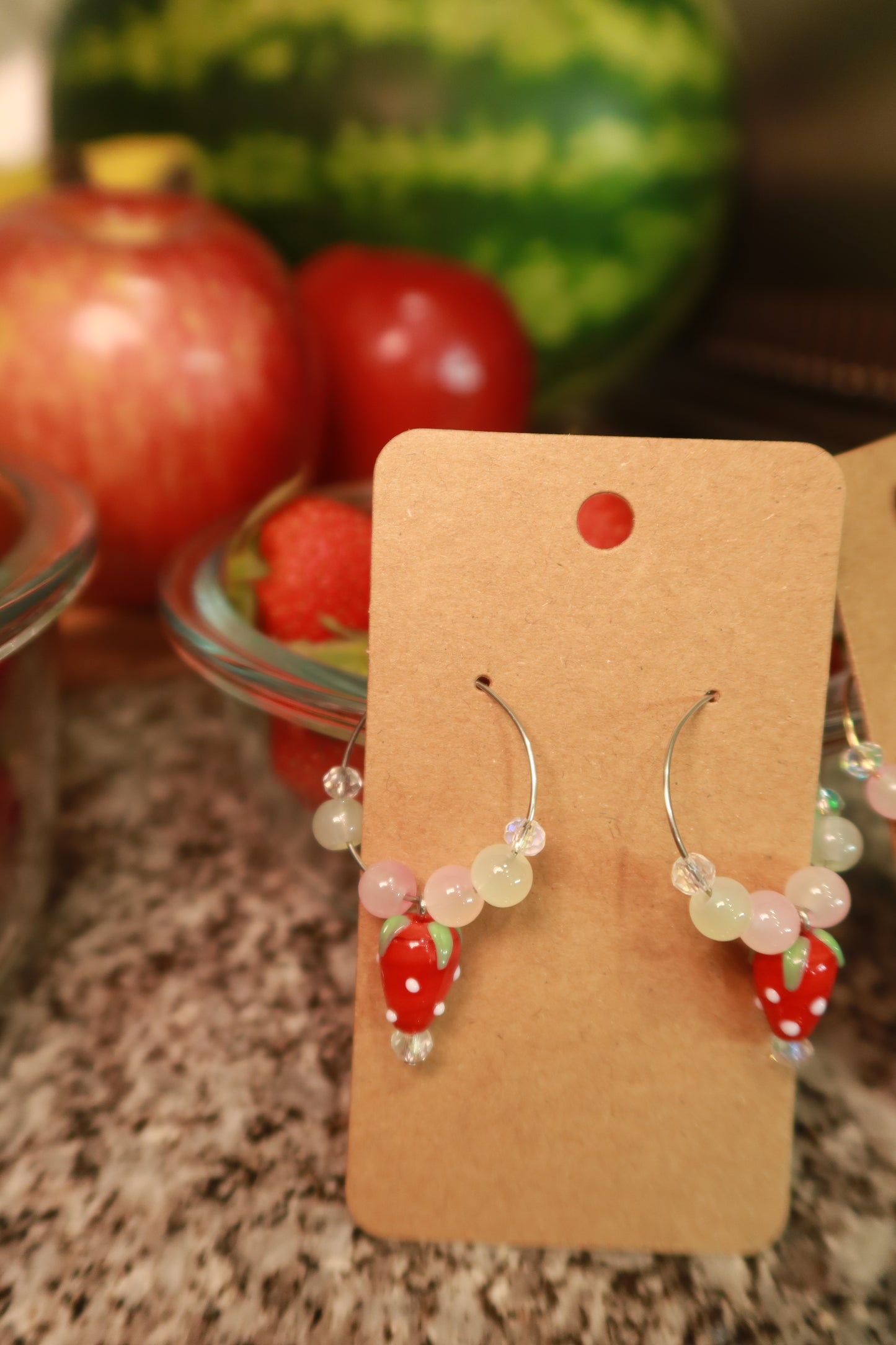 Strawberry Glass Charm Hoop Earrings – Snack Attack Collection