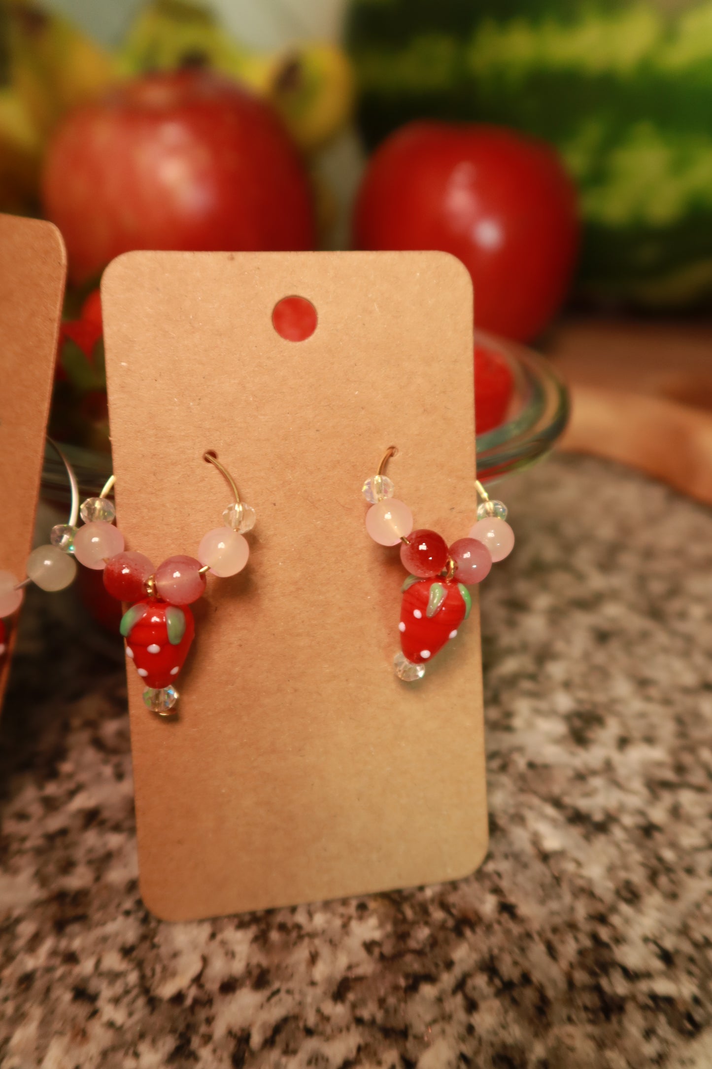 Strawberry Glass Charm Hoop Earrings – Snack Attack Collection