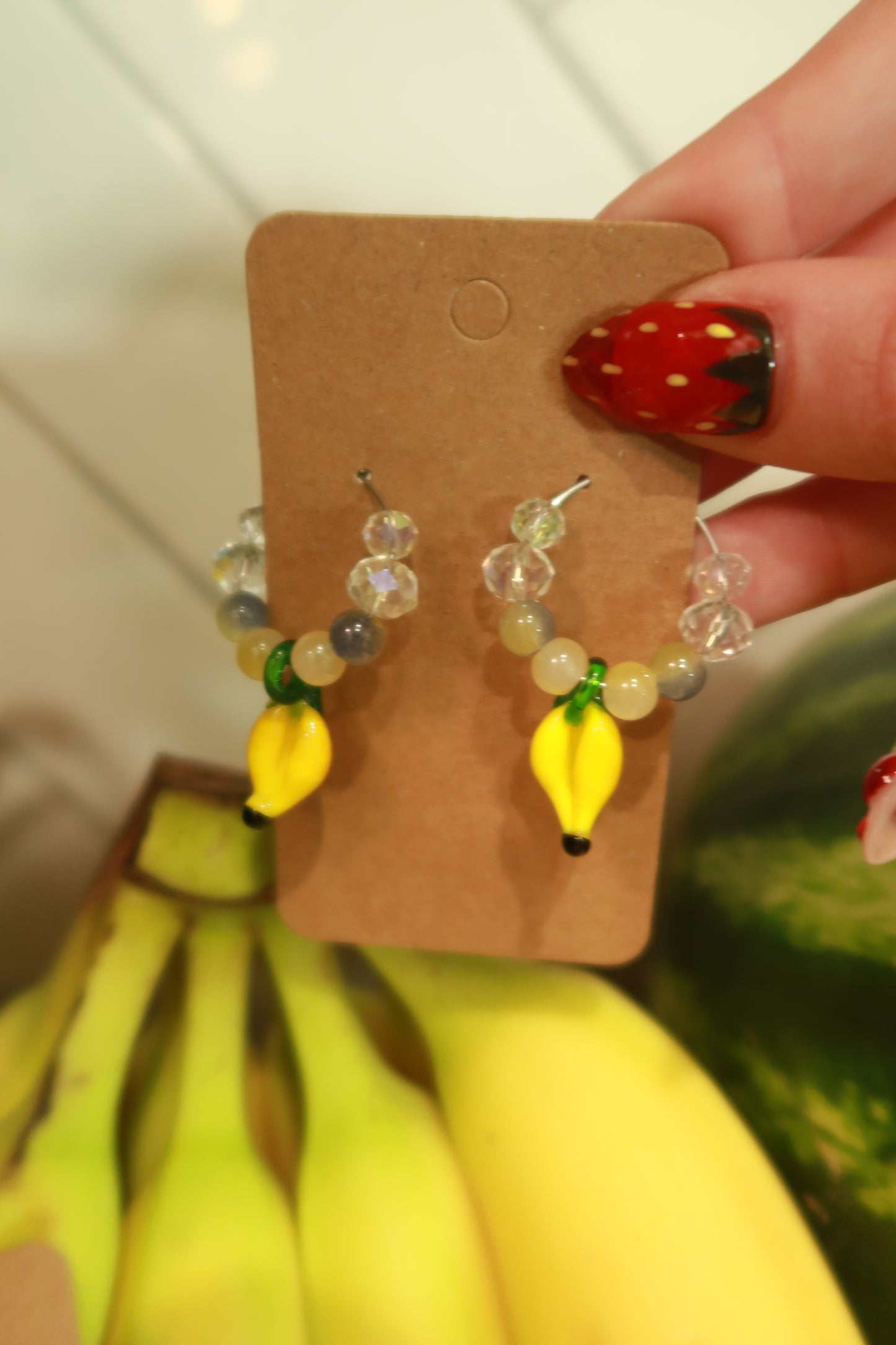 Banana Glass Charm Hoop Earrings – Snack Attack Collection