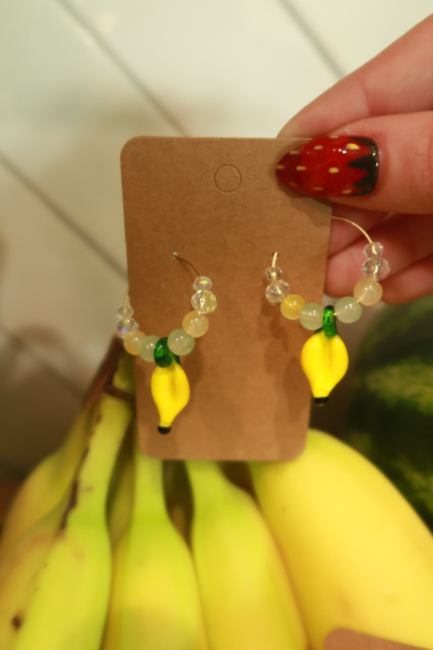 Banana Glass Charm Hoop Earrings – Snack Attack Collection