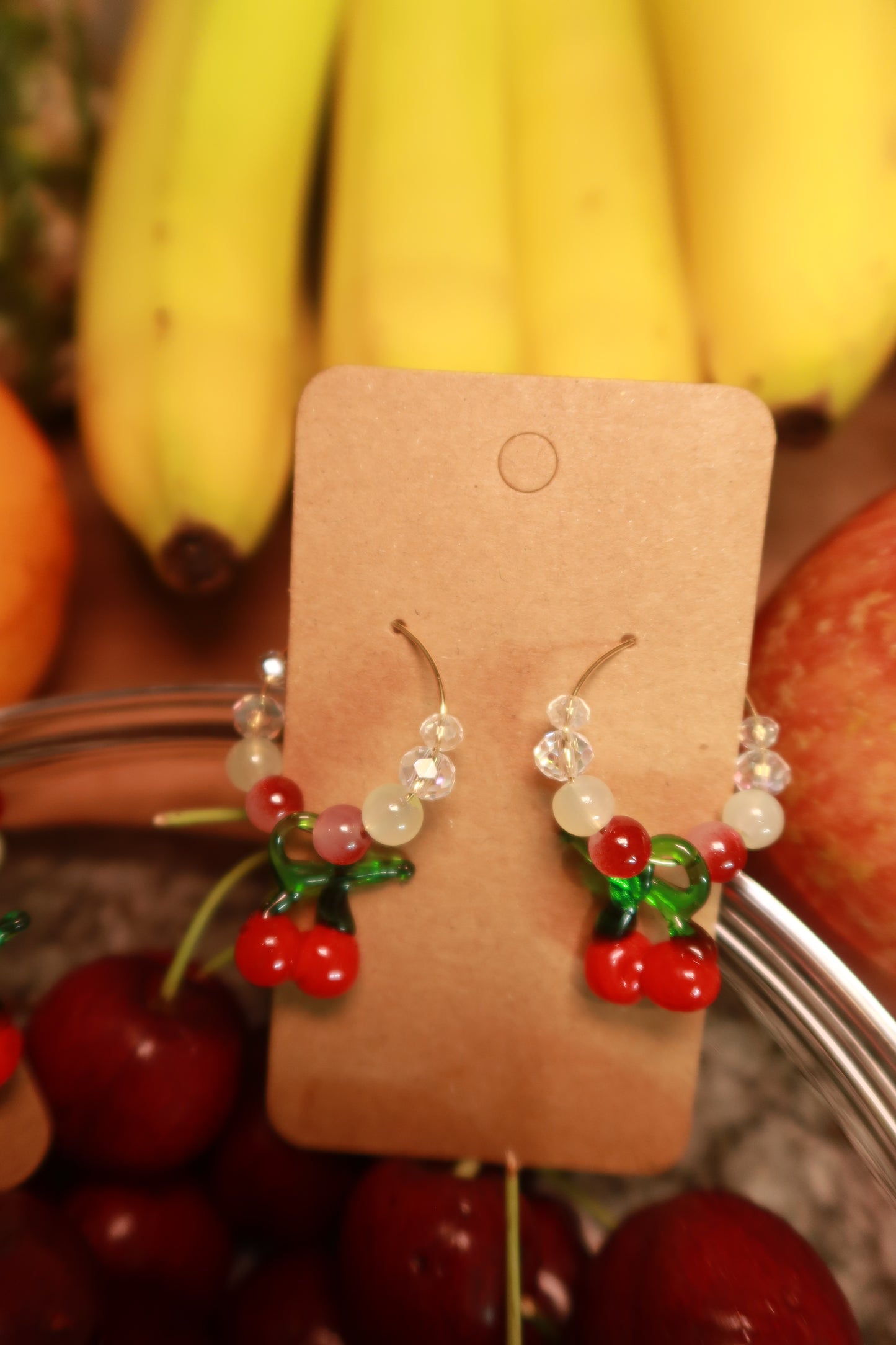 Cherry Glass Charm Hoop Earrings – Snack Attack Collection