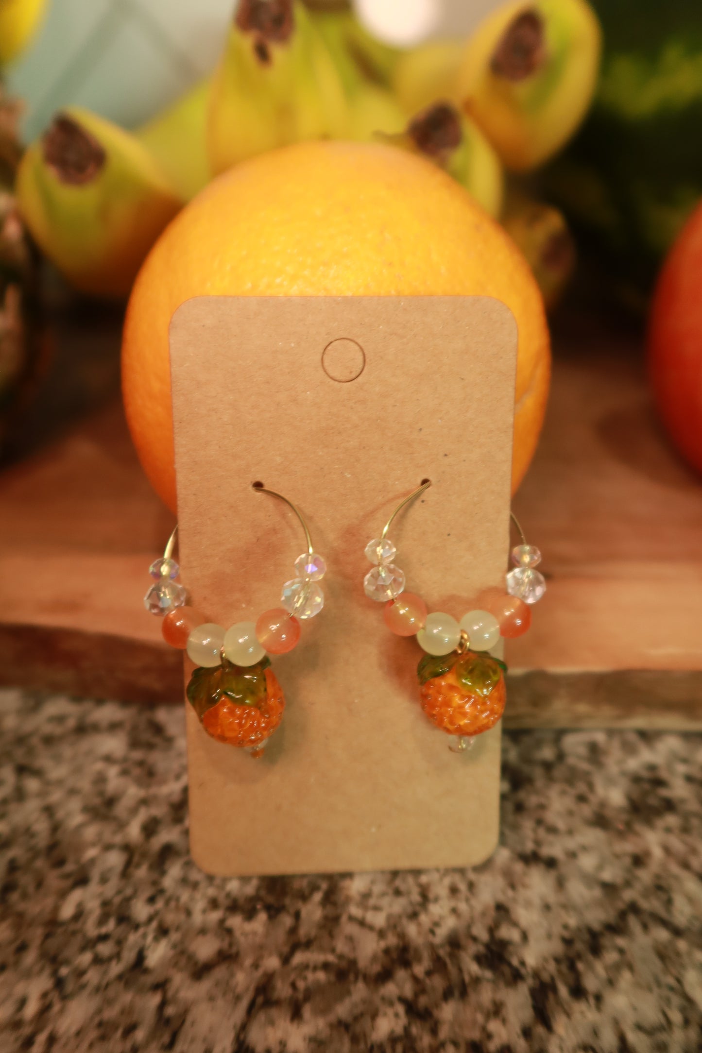 Orange Glass Charm Hoop Earrings – Snack Attack Collection