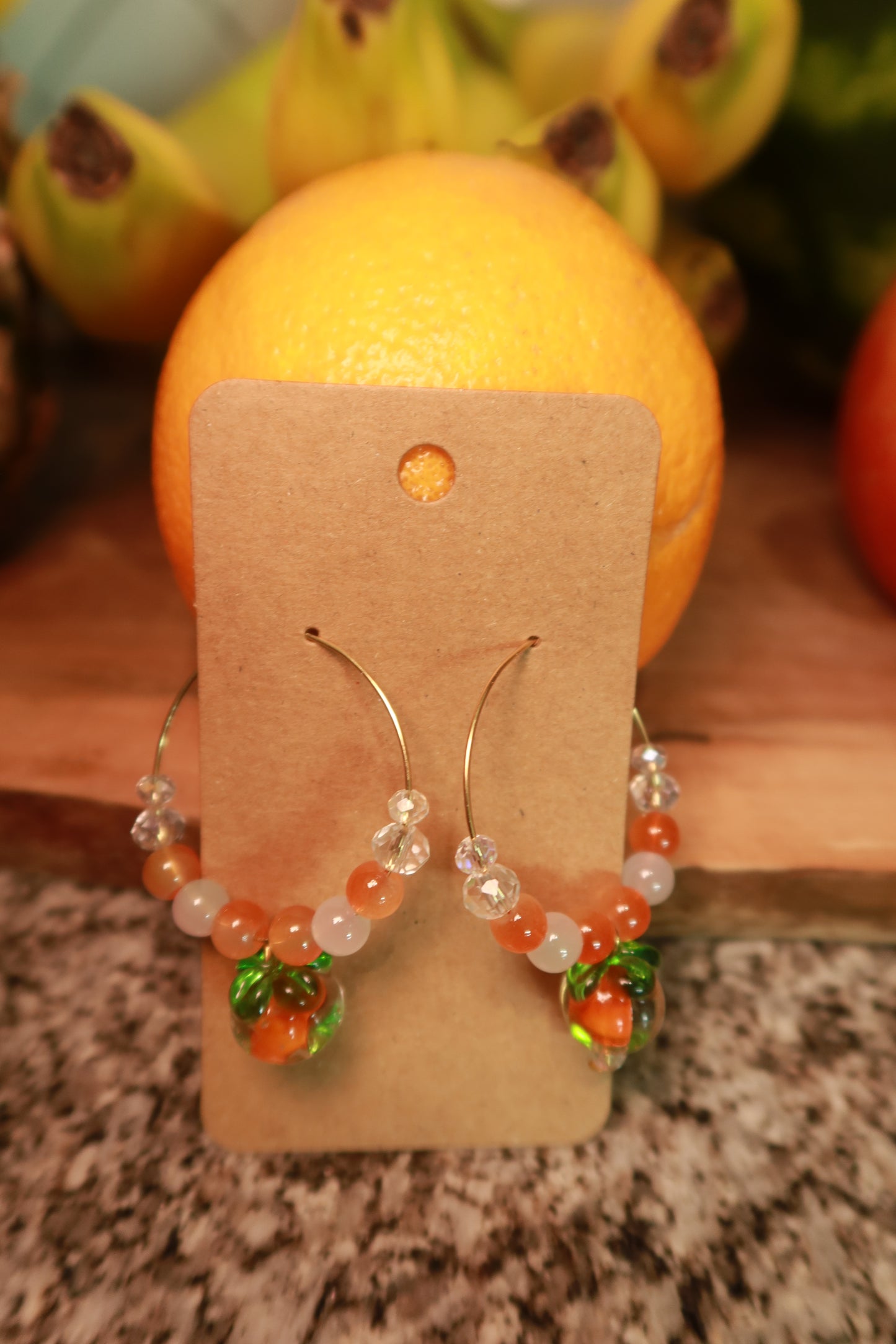 Orange Glass Charm Hoop Earrings – Snack Attack Collection