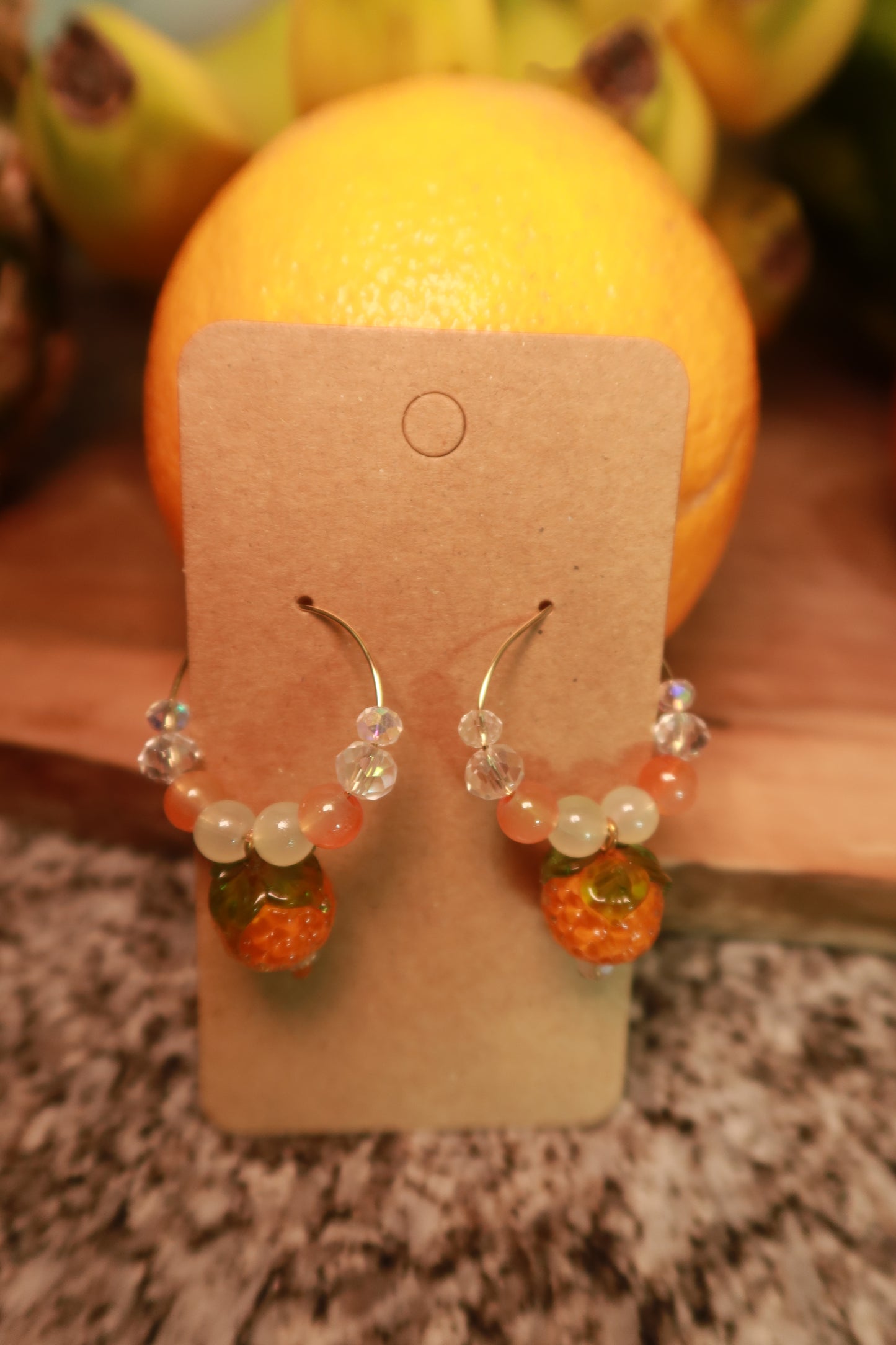 Orange Glass Charm Hoop Earrings – Snack Attack Collection