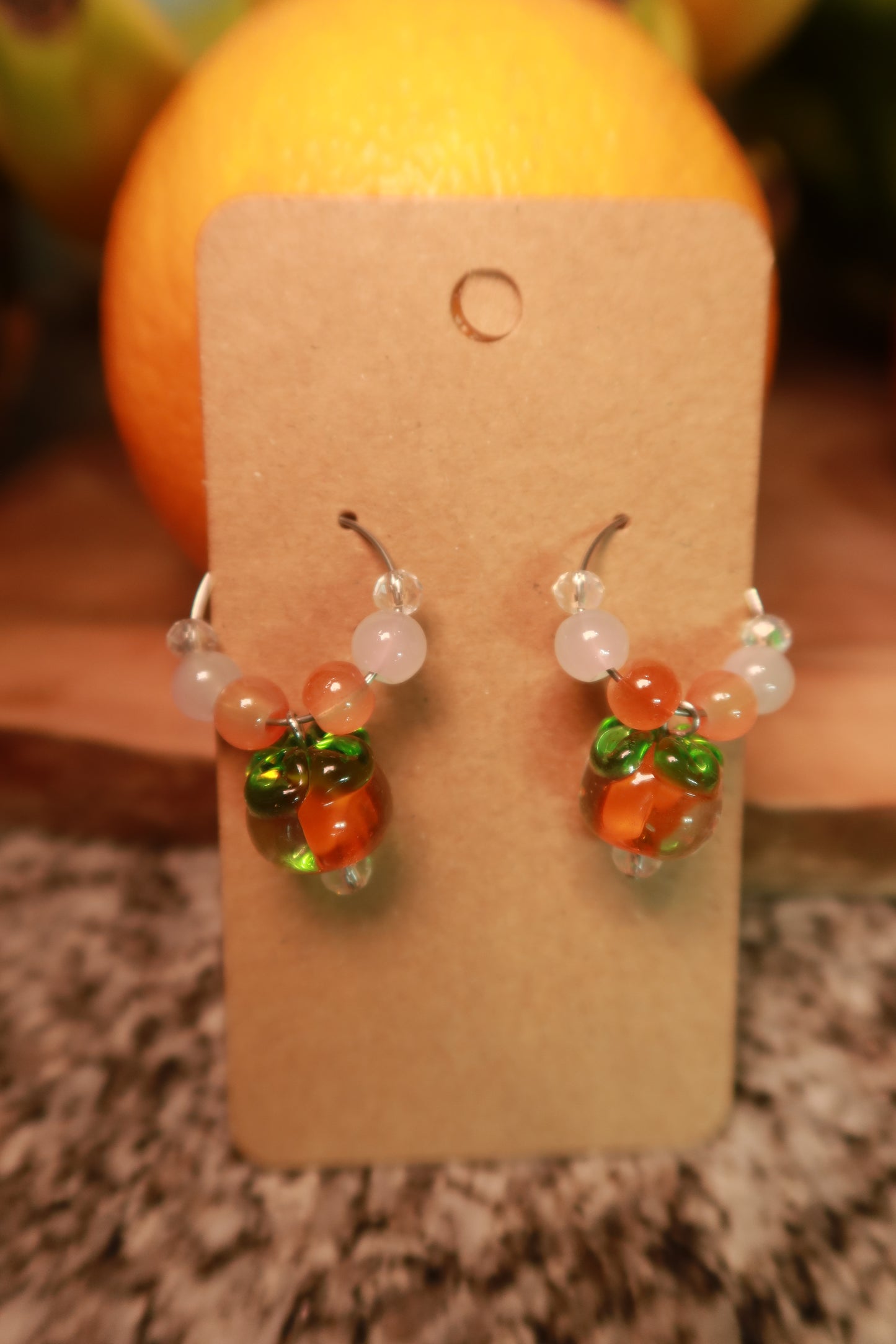 Orange Glass Charm Hoop Earrings – Snack Attack Collection