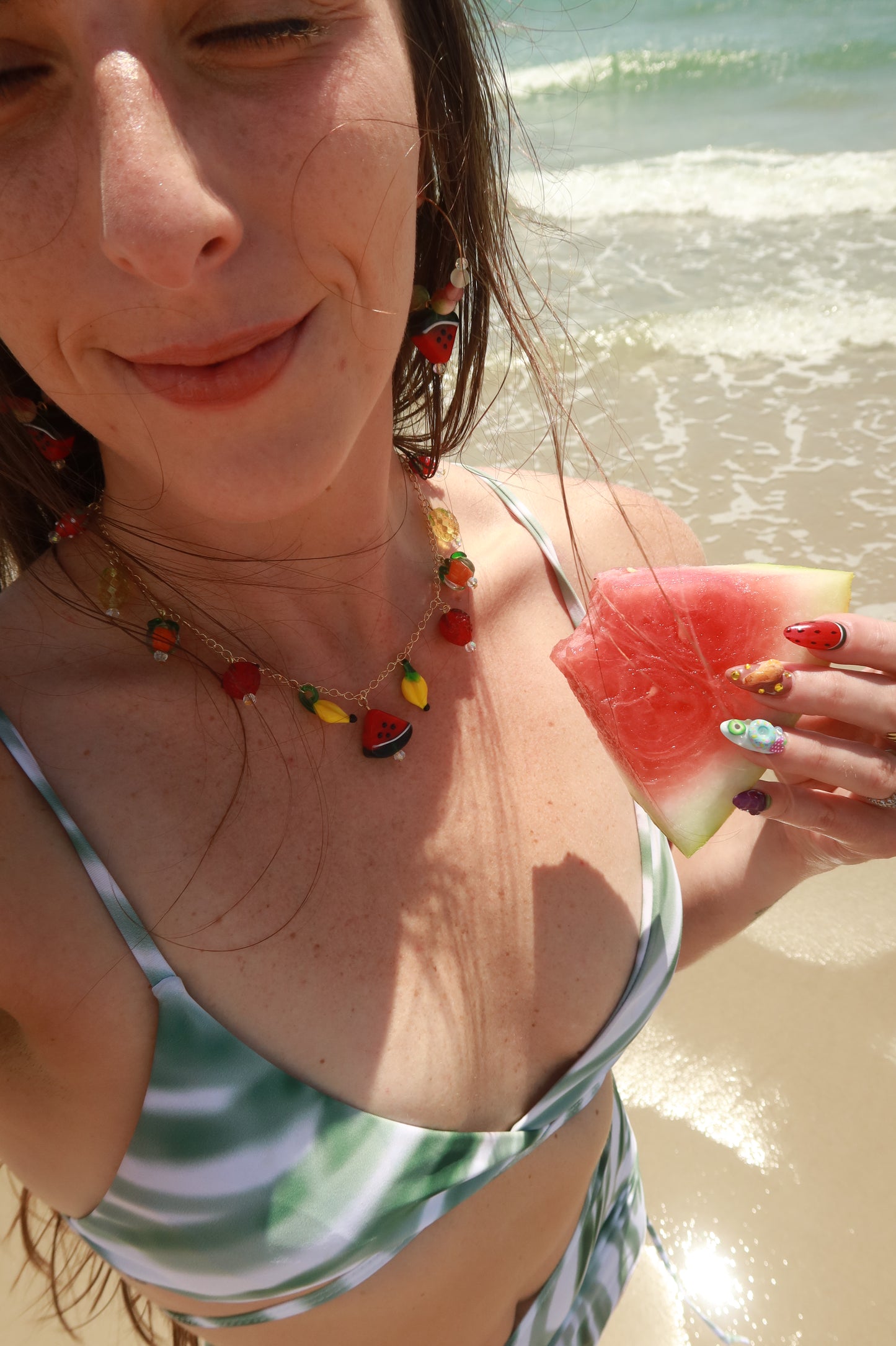 Watermelon Glass Charm Hoop Earrings – Snack Attack Collection