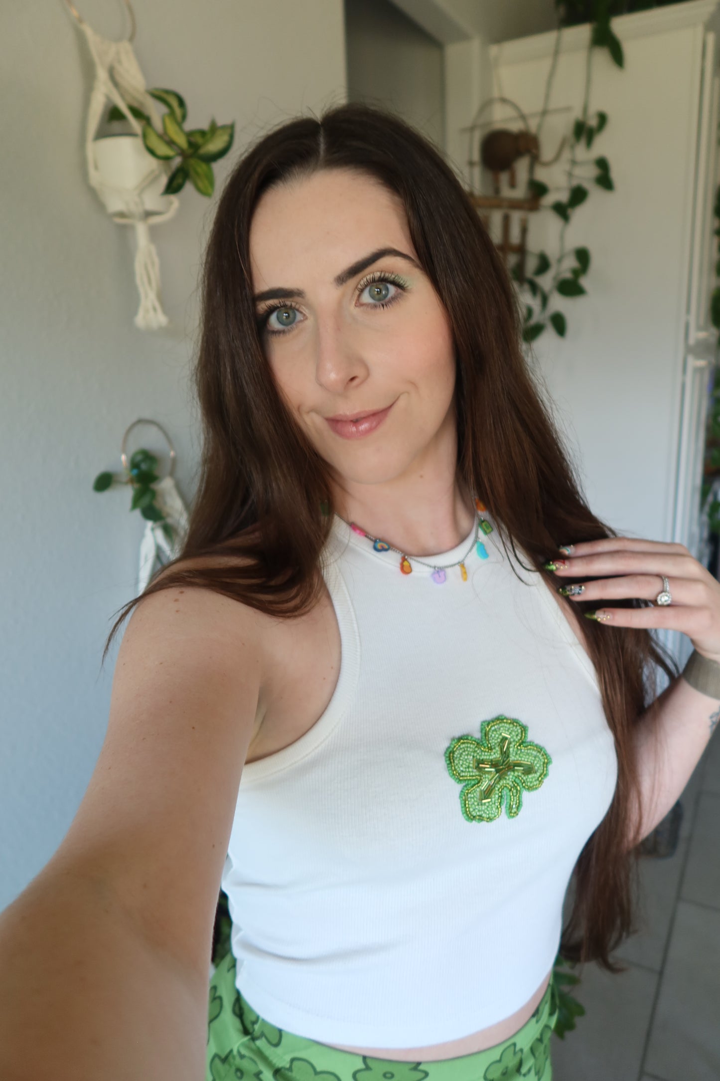 Lucky Clover Hand-Embroidered Tank Top - Lucky Girl Collection