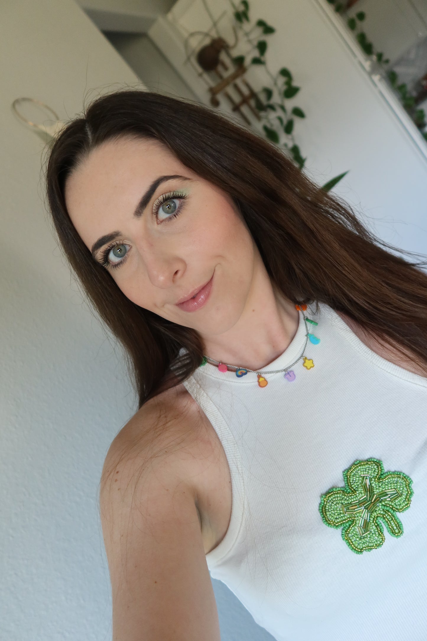 Lucky Clover Hand-Embroidered Tank Top - Lucky Girl Collection