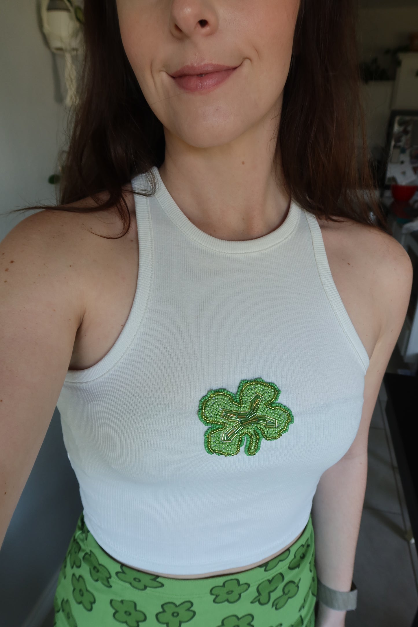 Lucky Clover Hand-Embroidered Tank Top - Lucky Girl Collection