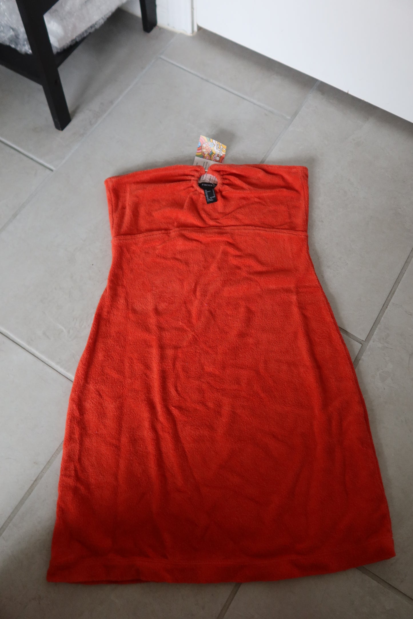Orange Strapless Terry Cloth Dress - Thrift Finds