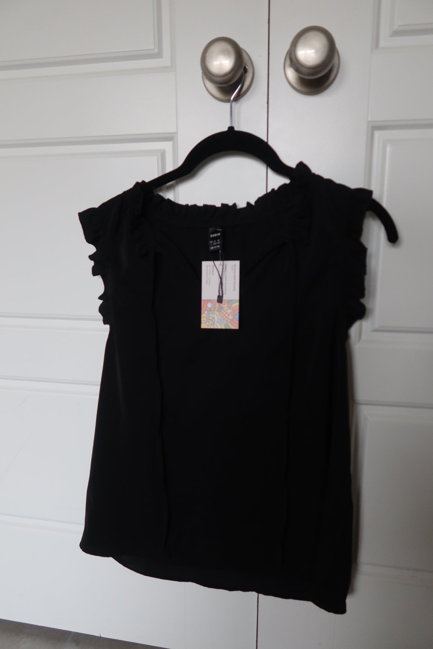 Black Front-Tie Tank Top – Size Large by Shein