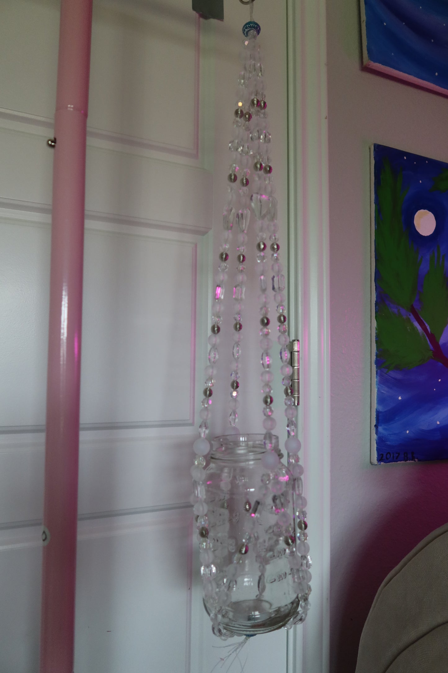 Blue Elegance Beaded Jar Hanger