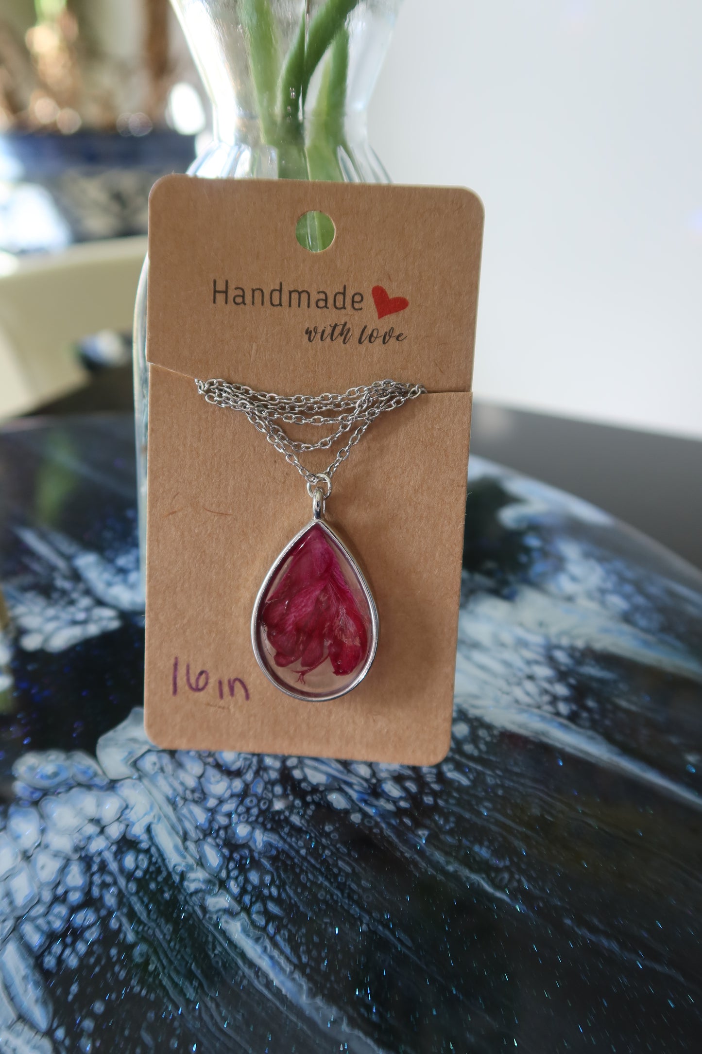 Teardrop Thanksgiving Cactus Bloom Necklace 16in