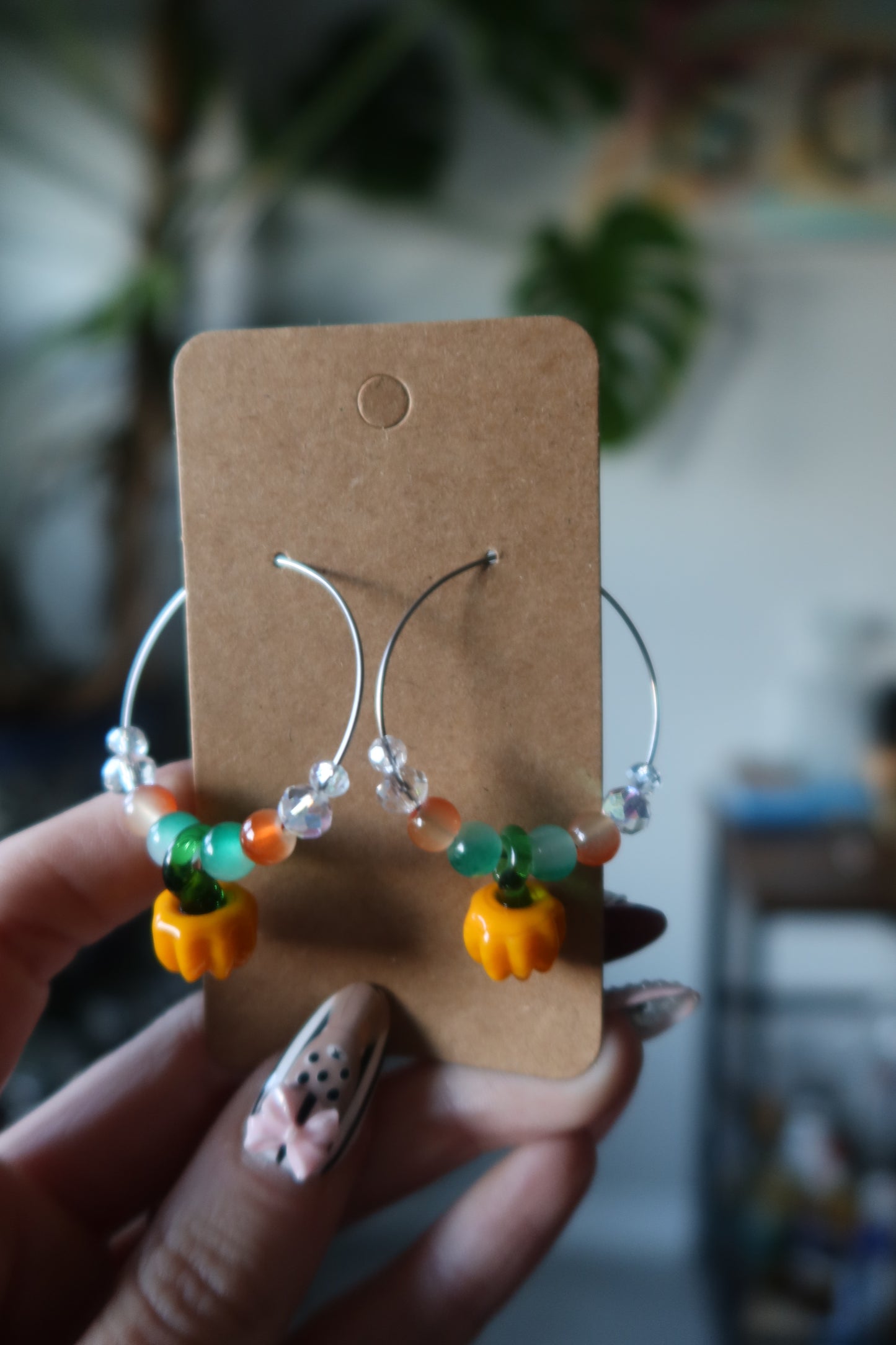 Pumpkin Glass Charm Hoop Earrings – Harvest Collection
