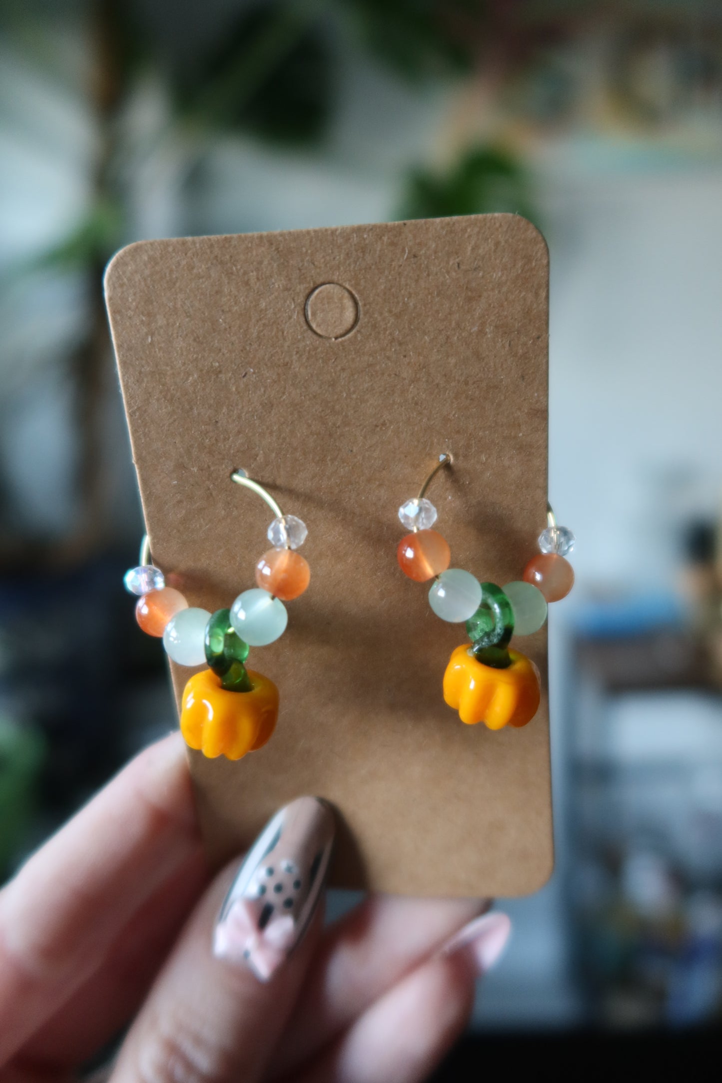 Pumpkin Glass Charm Hoop Earrings – Harvest Collection