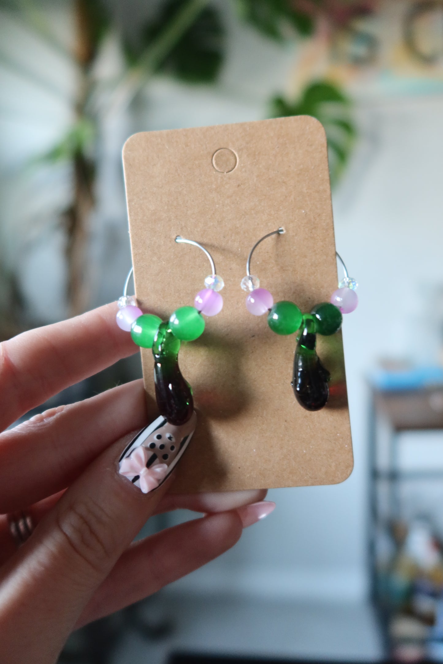 π Eggplant Glass Charm Hoop Earrings β Harvest Collection