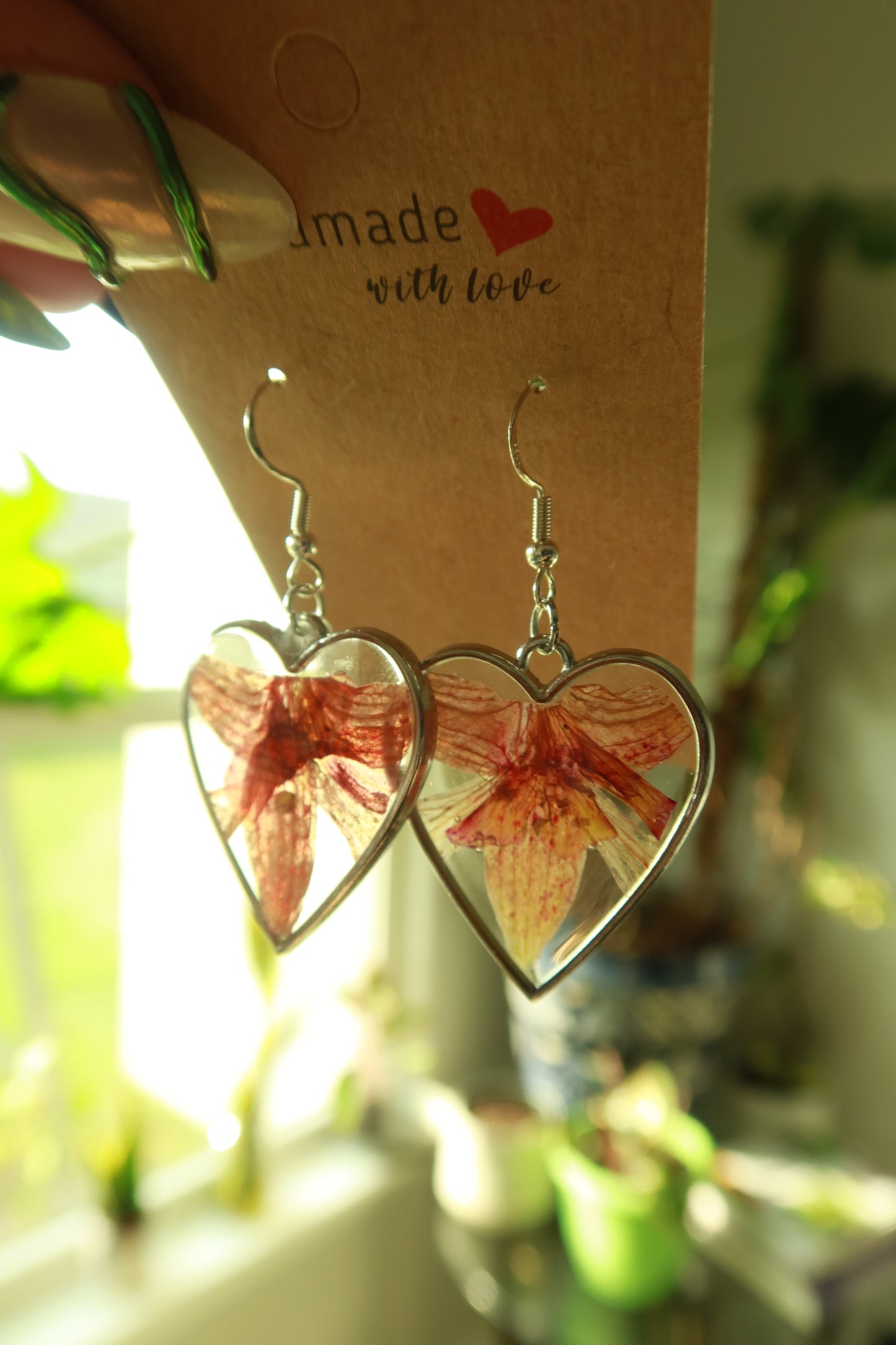 Silver Heart Orchid Bloom Earrings