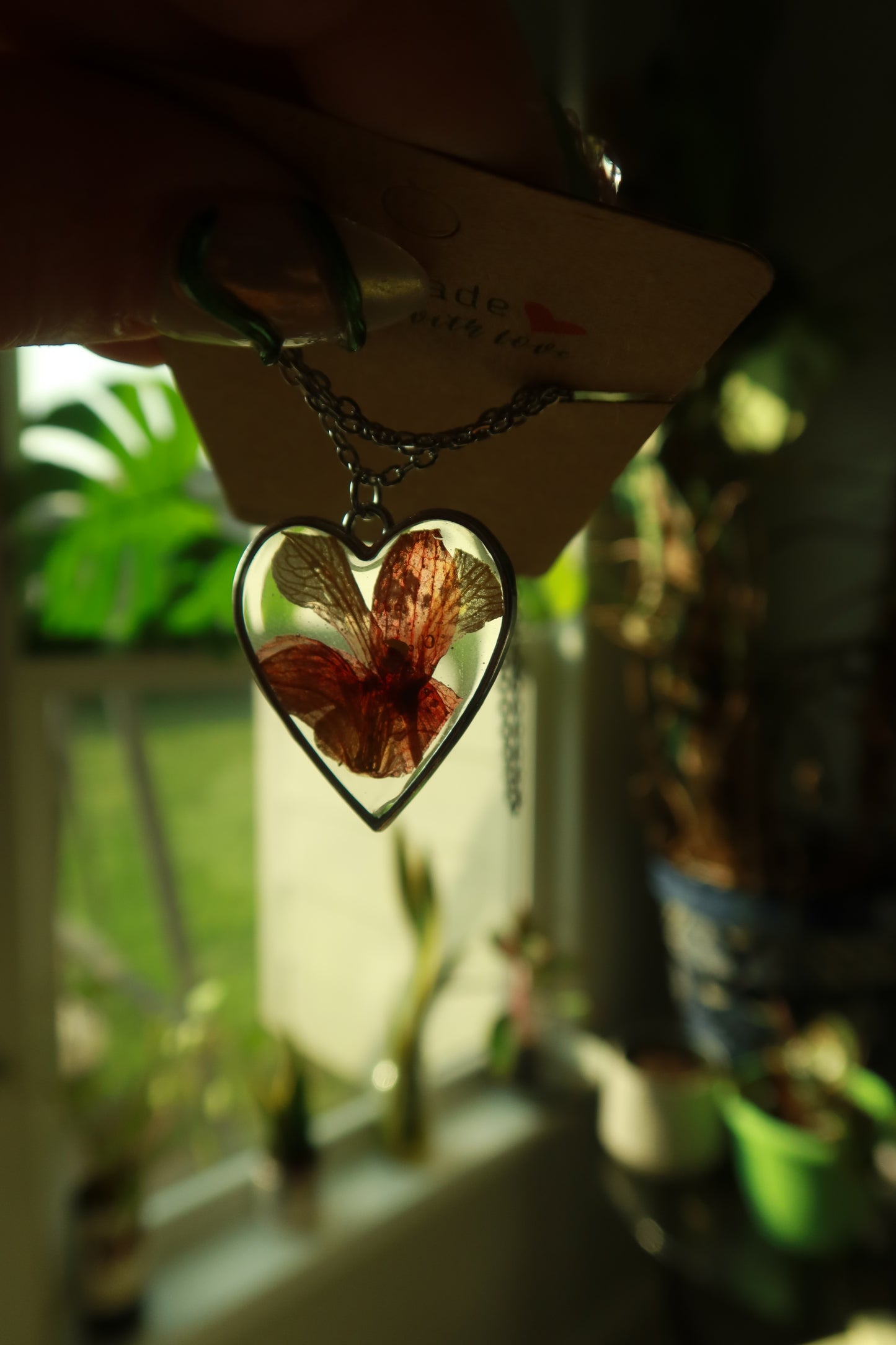 Silver Heart Orchid Bloom Necklace 16in