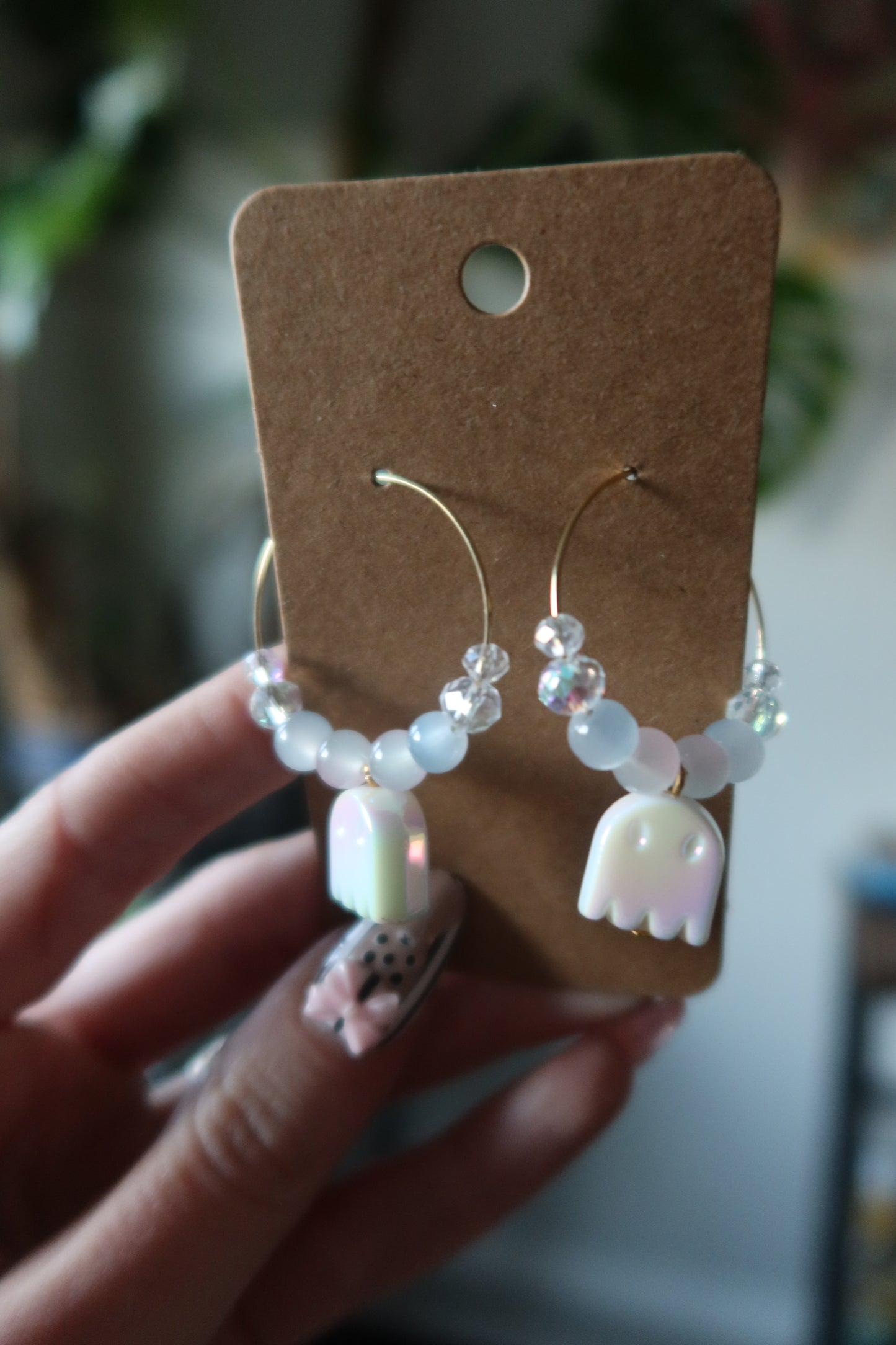 Holographic Ghost Resin Charm Hoop Earrings – Spooky Collection