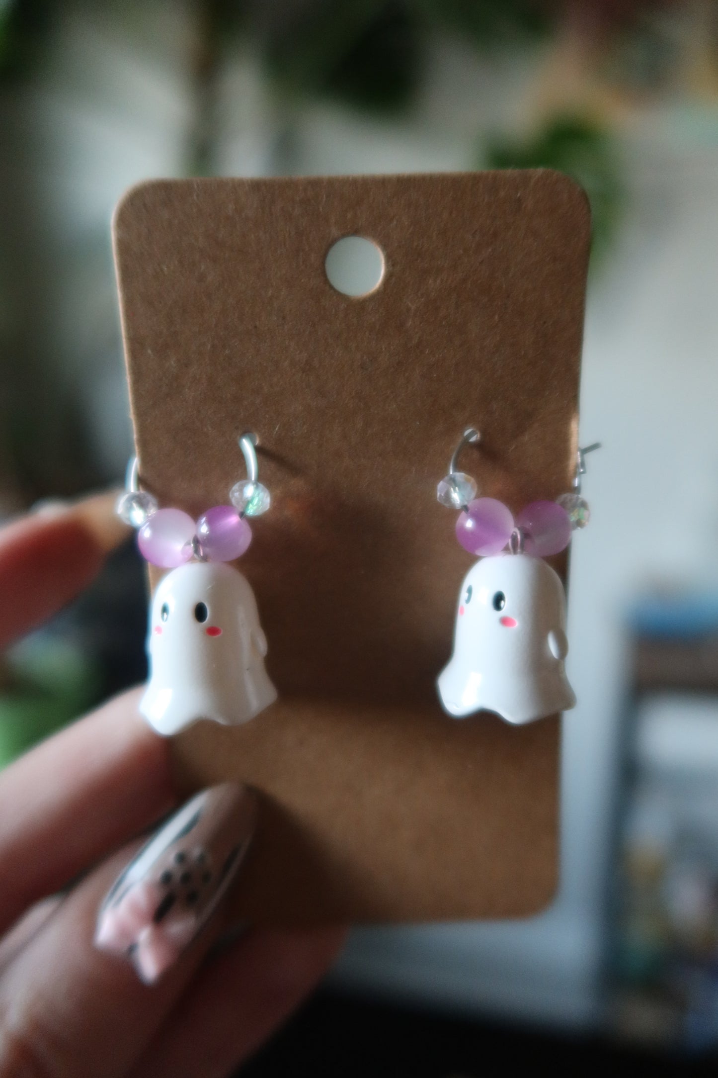 π» White Ghost Resin Charm Hoop Earrings β Spooky Collection