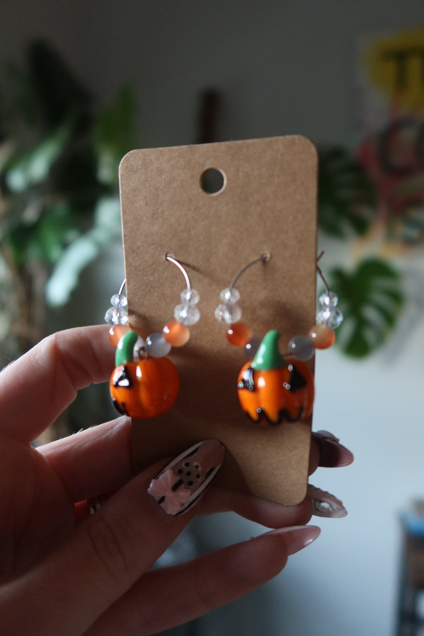 π Jack-oβ-Lantern Glass Charm Hoop Earrings β Spooky Collection