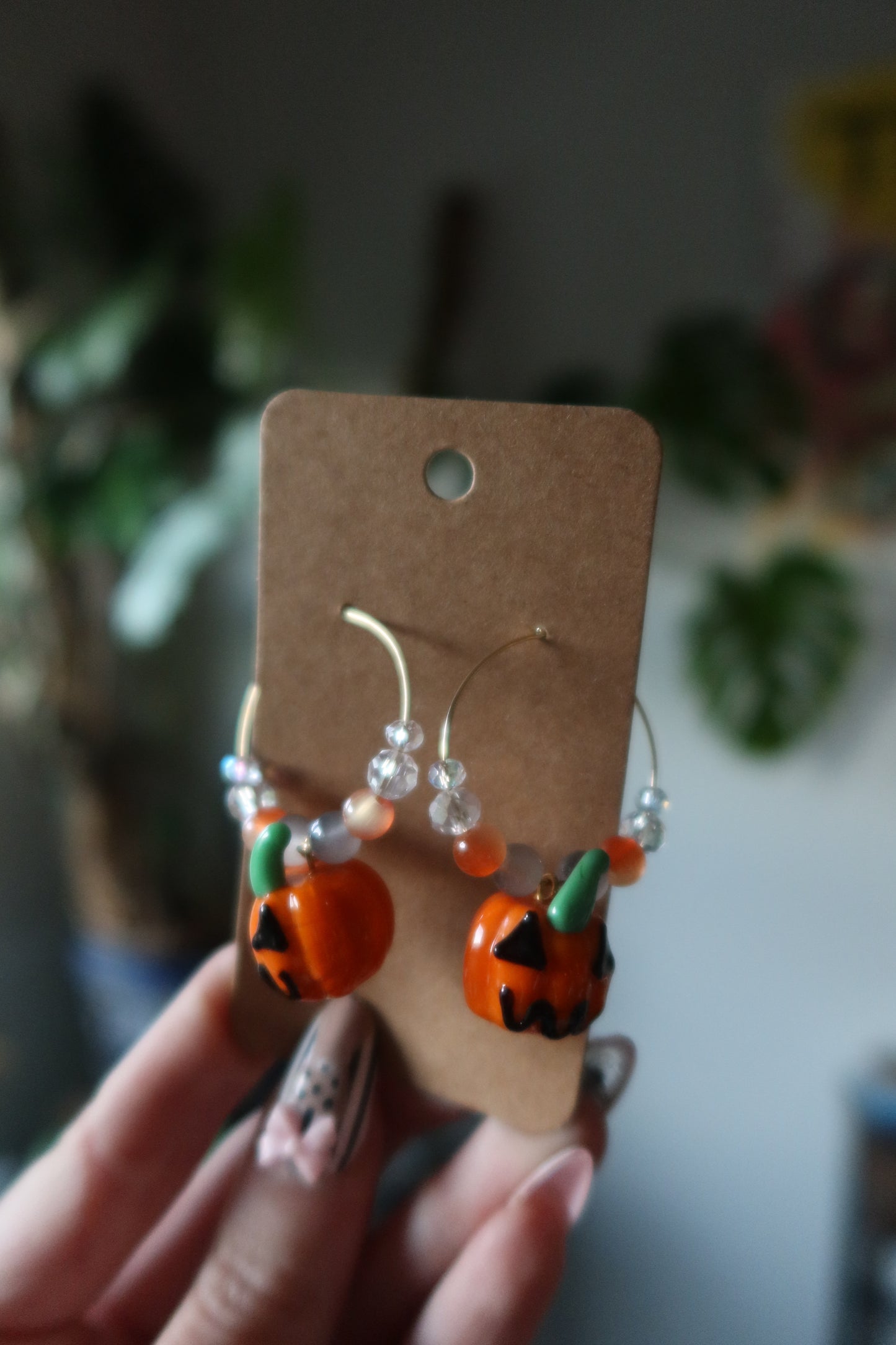 π Jack-oβ-Lantern Glass Charm Hoop Earrings β Spooky Collection