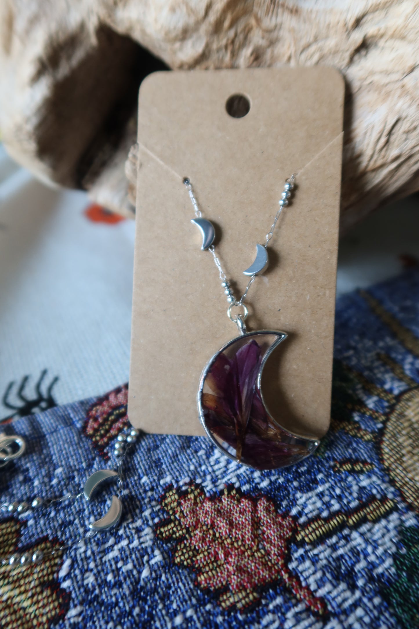 Silver Moon Purple Chrysanthemum Necklace