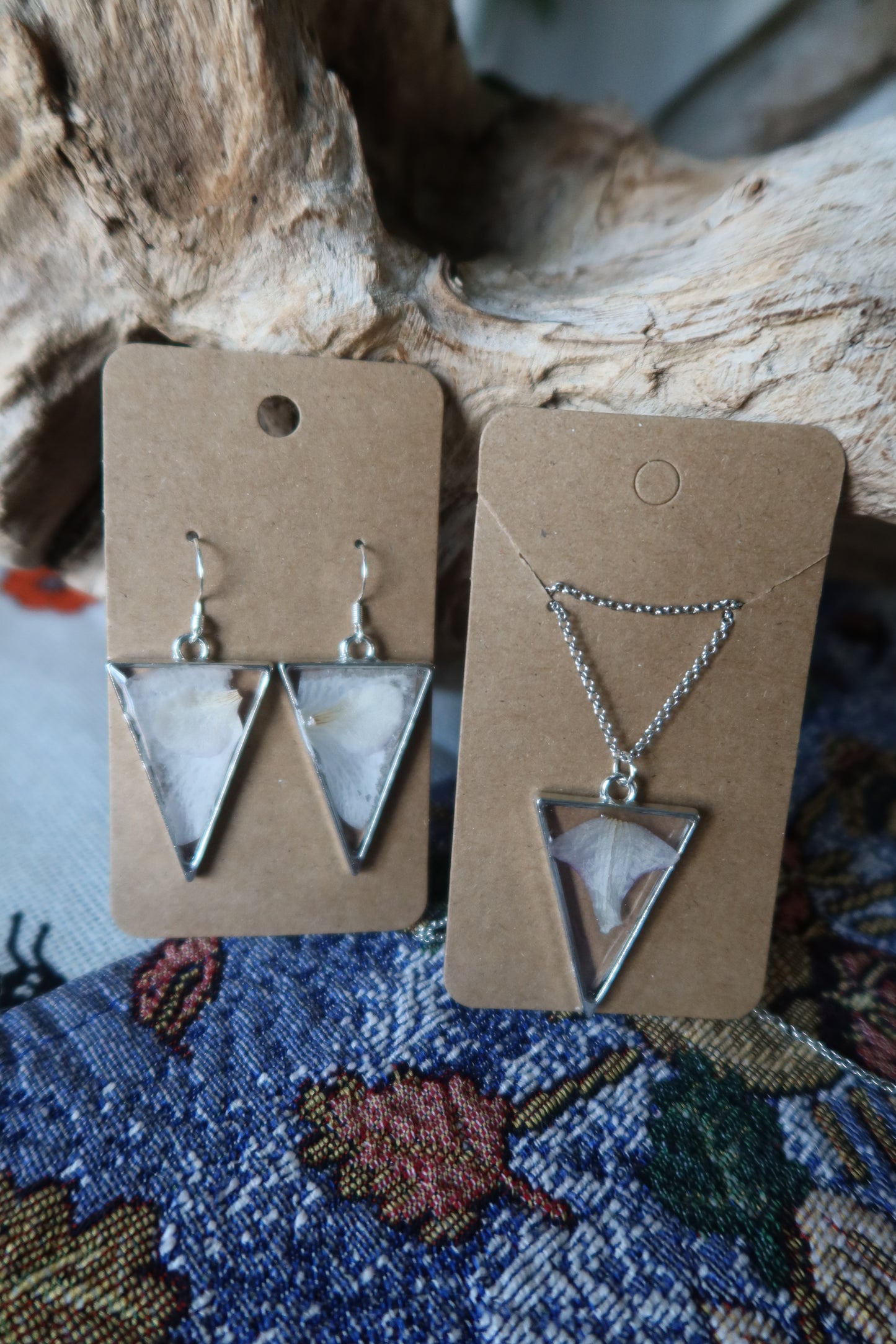 Silver Triangle White Orchid Necklace