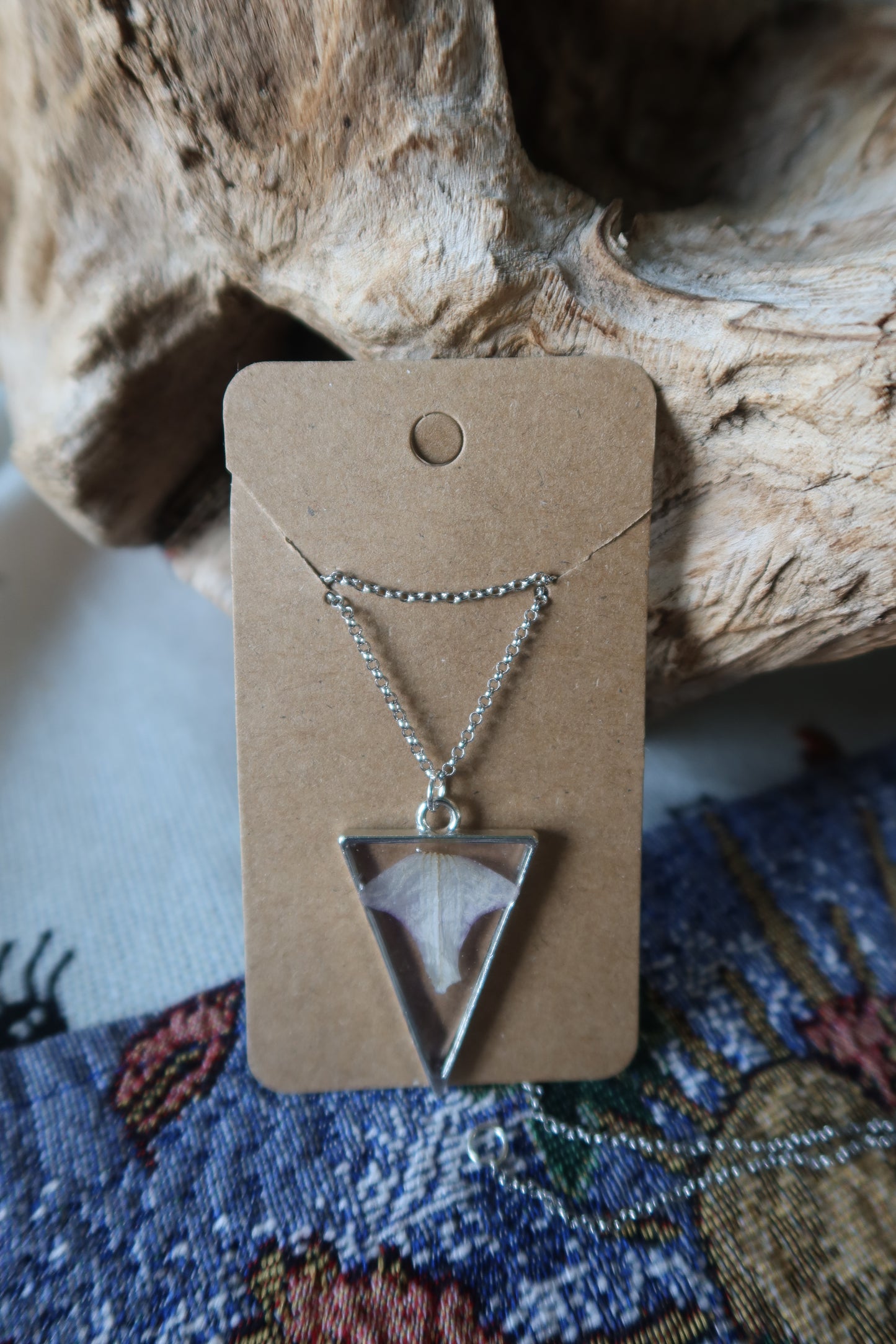 Silver Triangle White Orchid Necklace