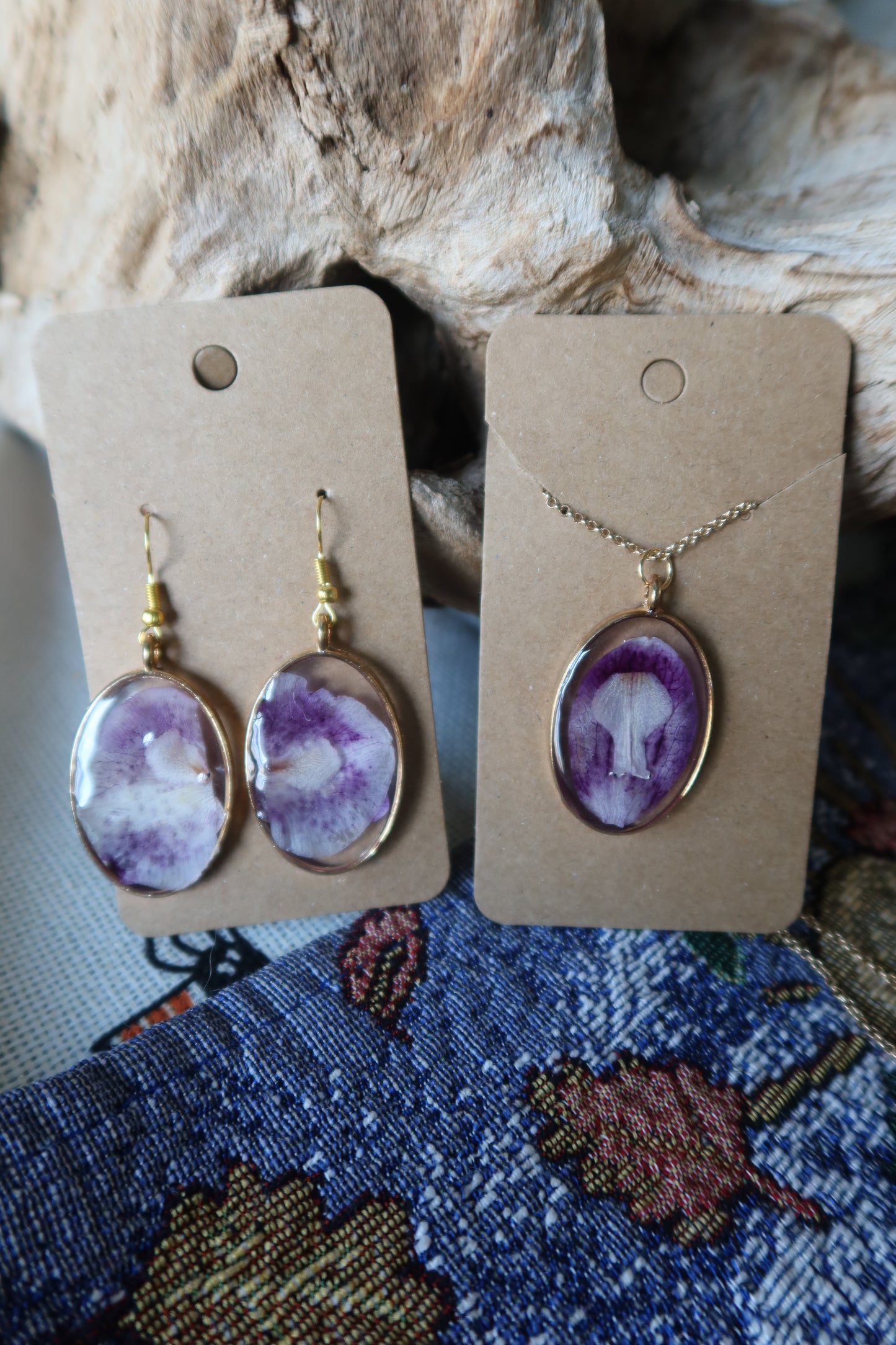 Gold Oval Purple Orchid Necklace