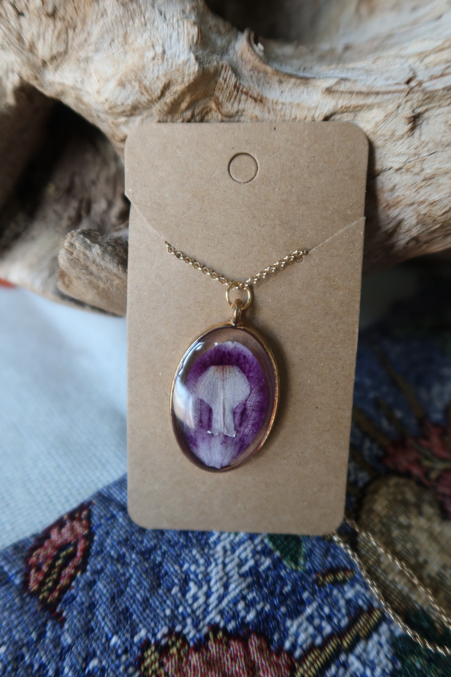 Gold Oval Purple Orchid Necklace
