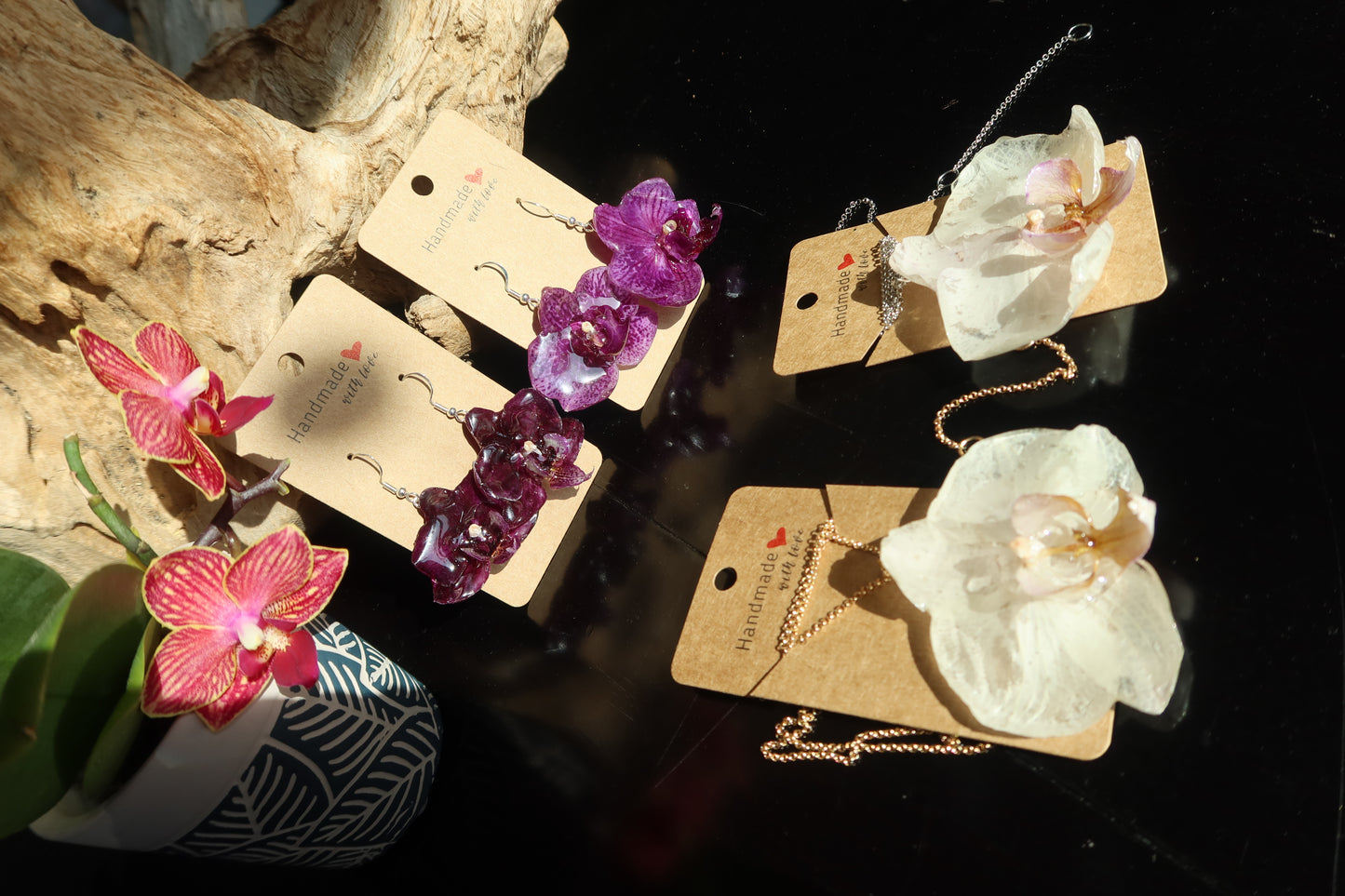 Silver White Orchid Bloom Necklace