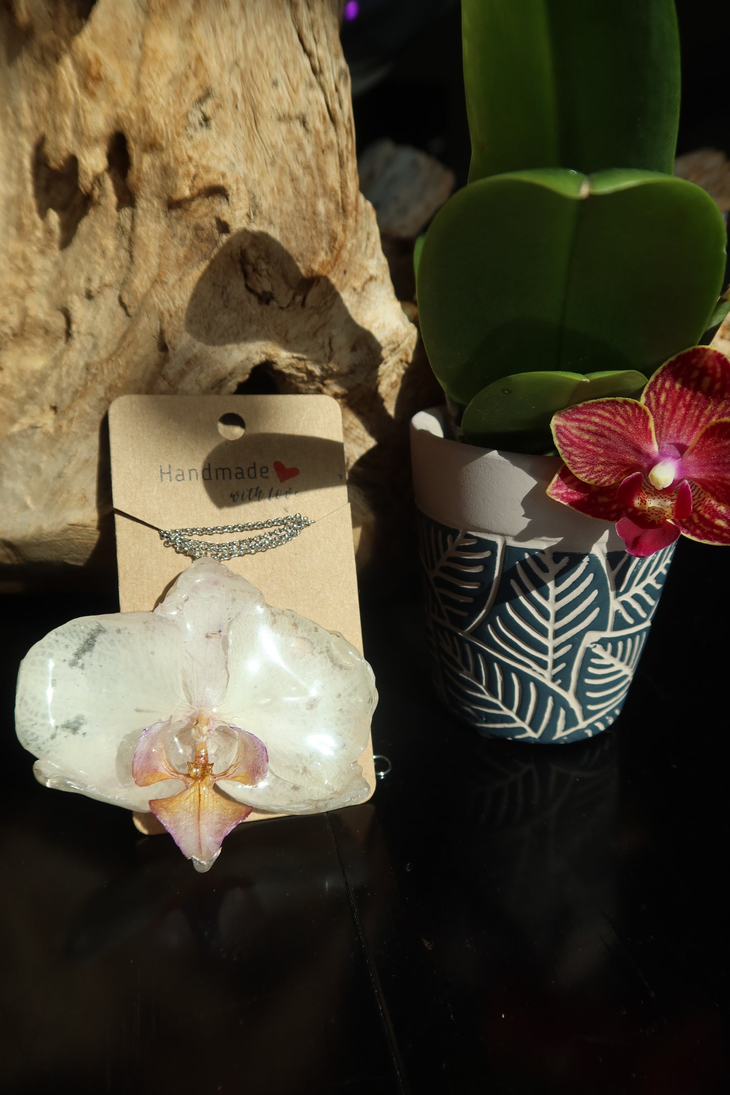 Silver White Orchid Bloom Necklace