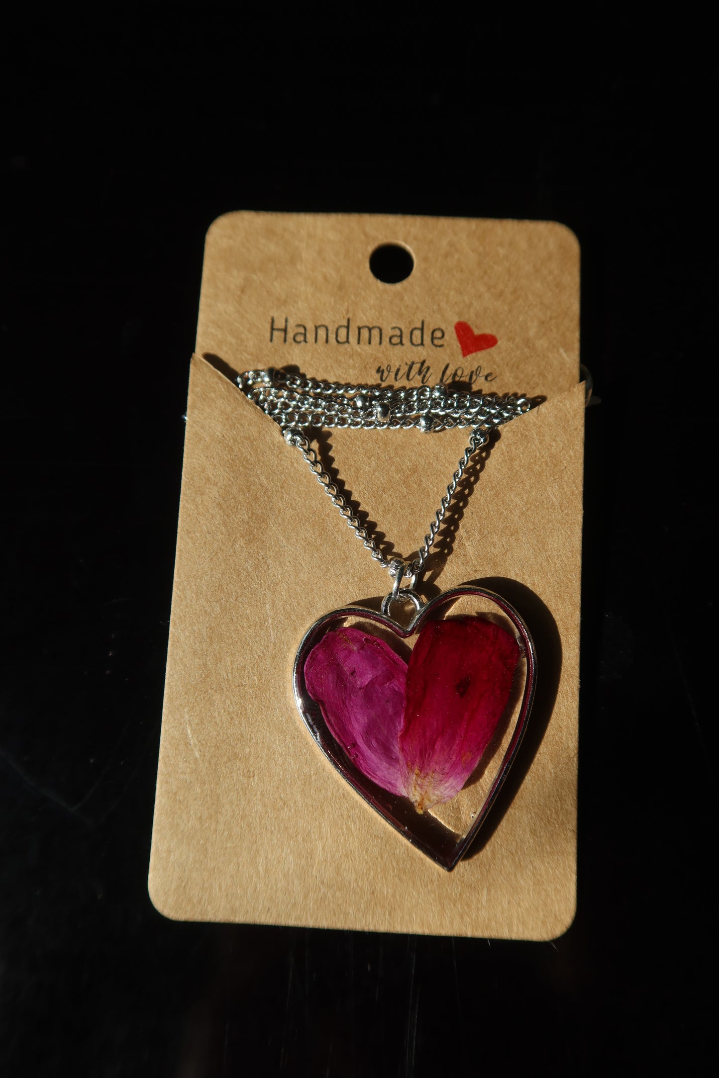 Silver Heart Rose Bloom Necklace 16in