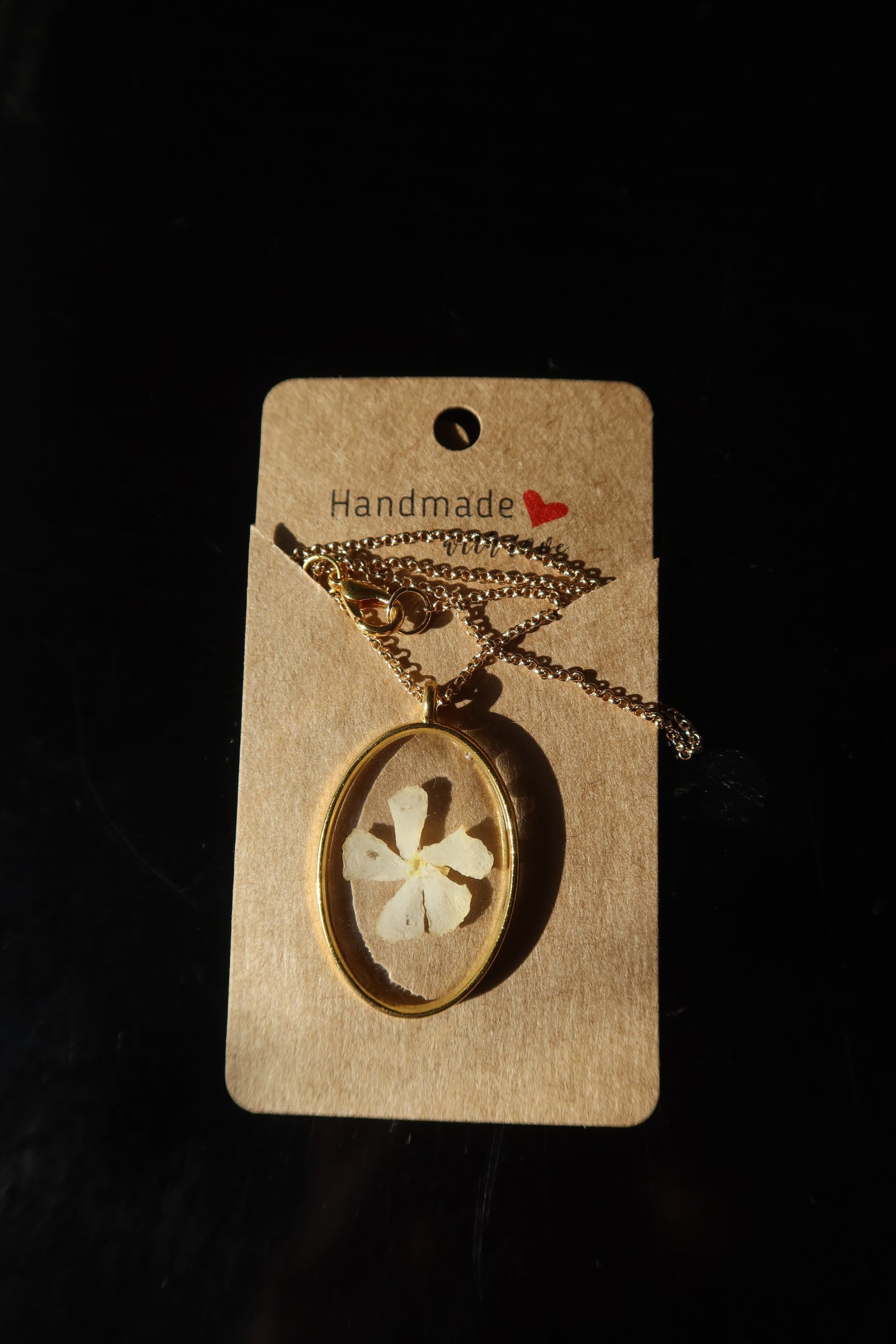 Gold Oval Jasmine Star Bloom Necklace 16in